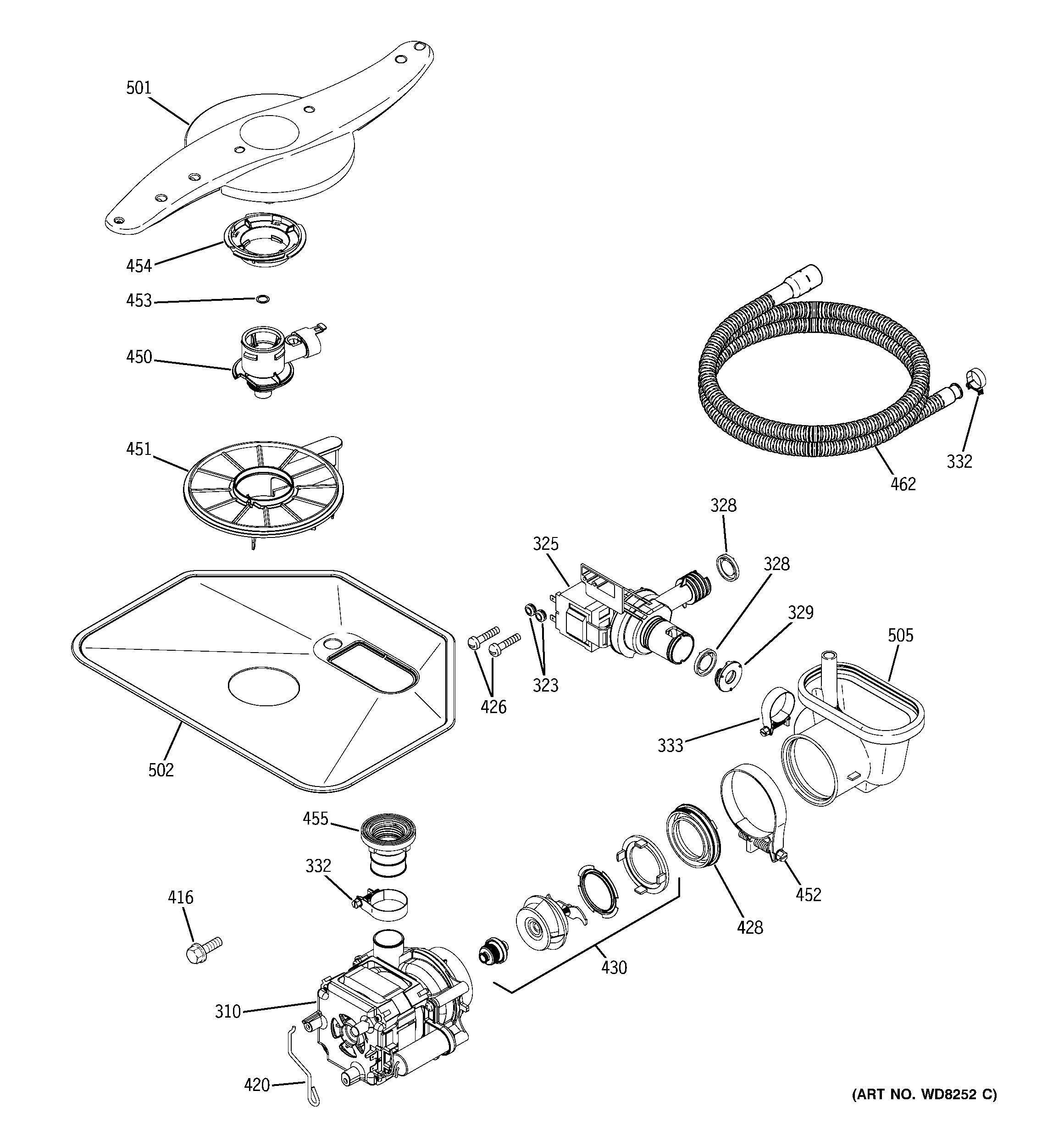 GE GLD4560N10SS motor-pump mechanism diagram