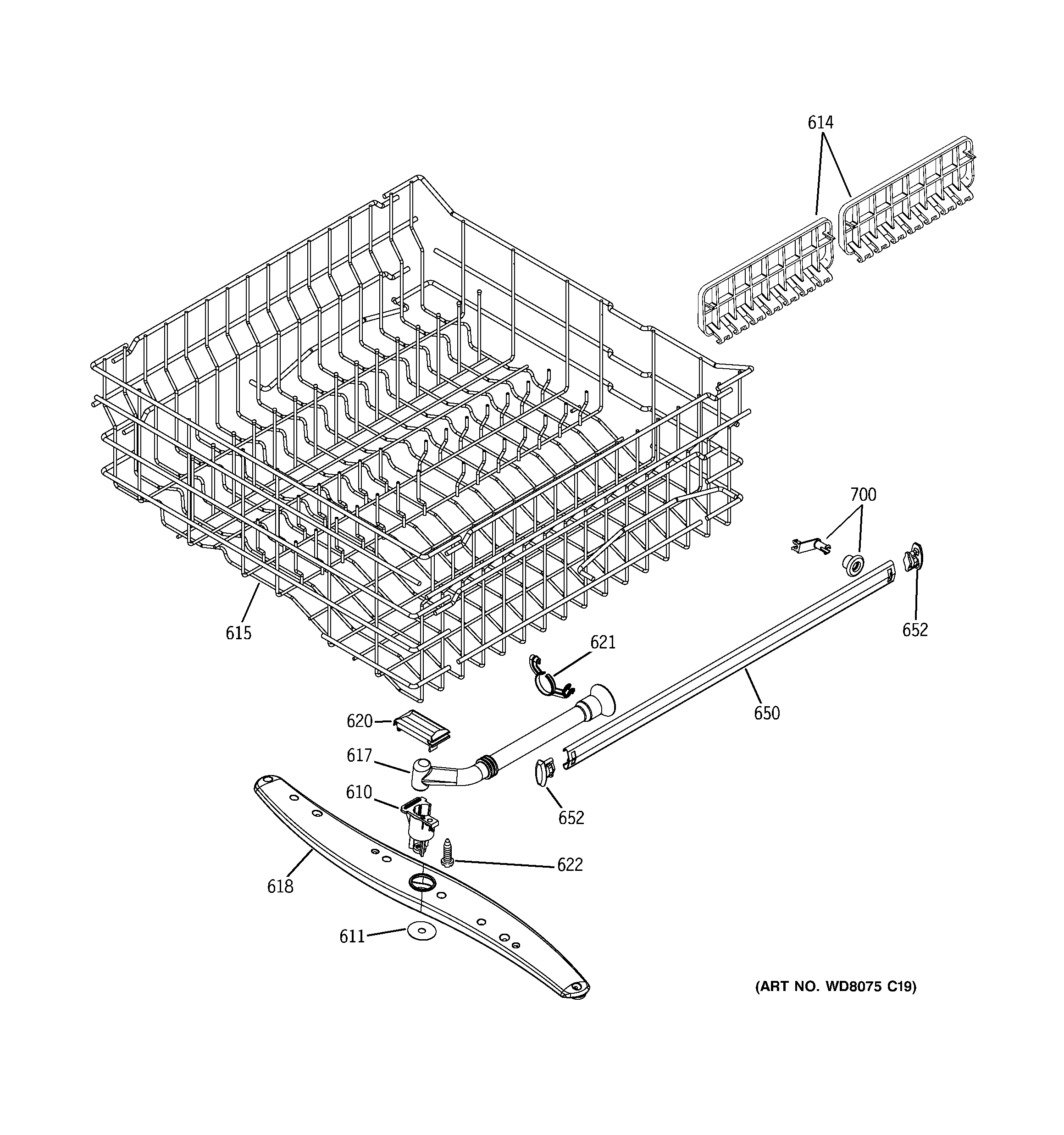 GE GLD4660N10SS upper rack assembly diagram
