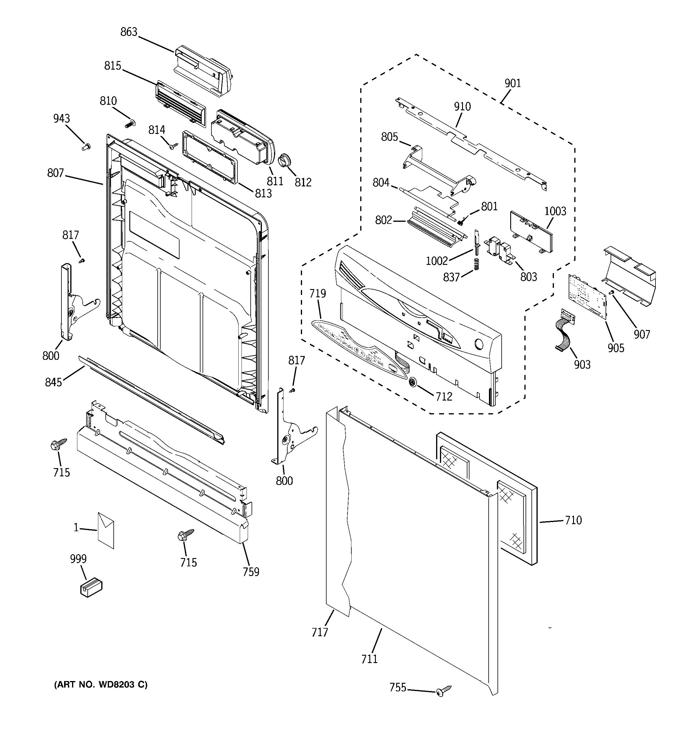 GE GLD6611N10WW escutcheon & door assembly diagram