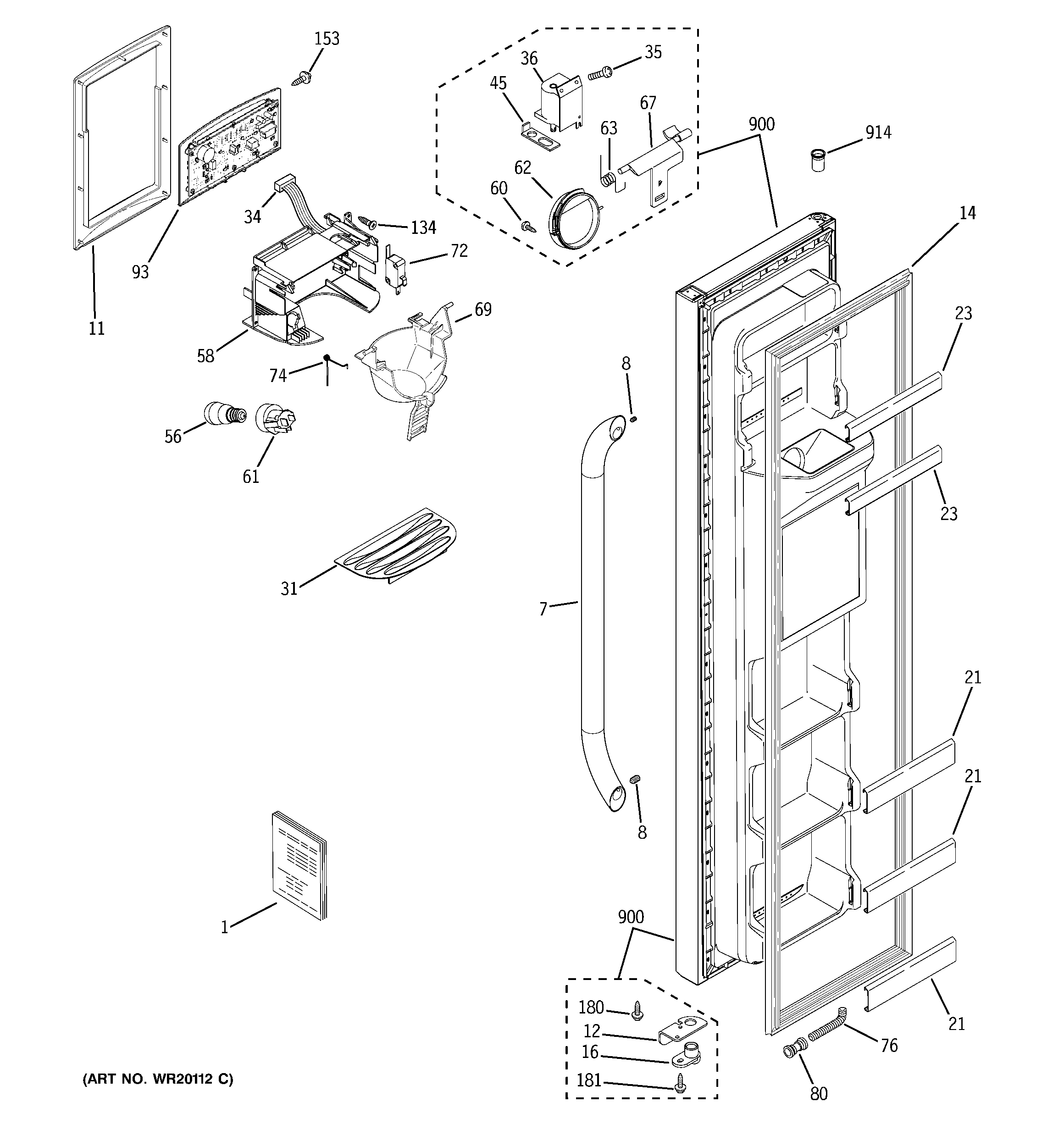 GE GSE22KETAFSS freezer door diagram