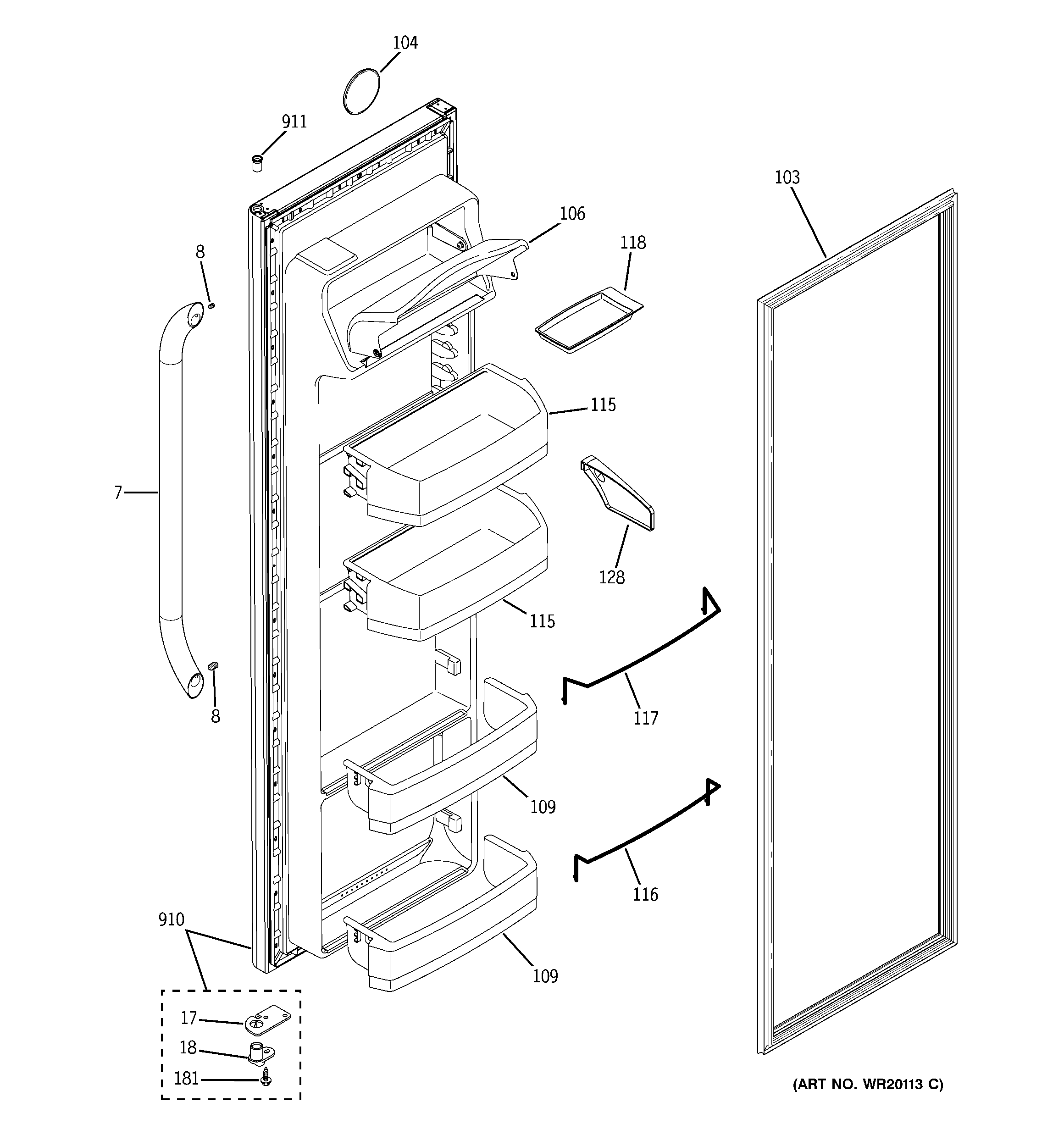 GE GSE22KETAFSS fresh food door diagram