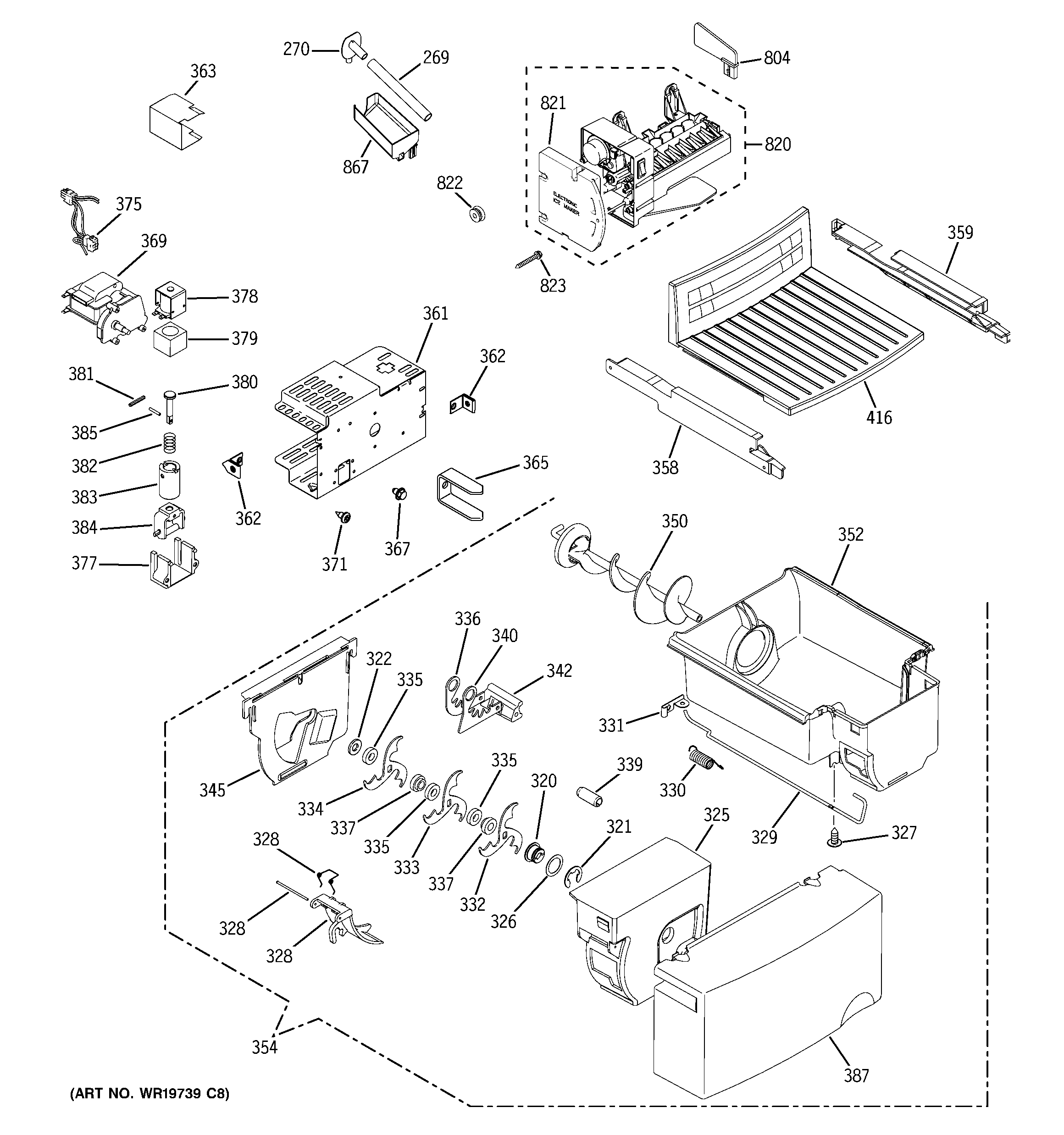 GE GSE22KETAFSS ice maker & dispenser diagram