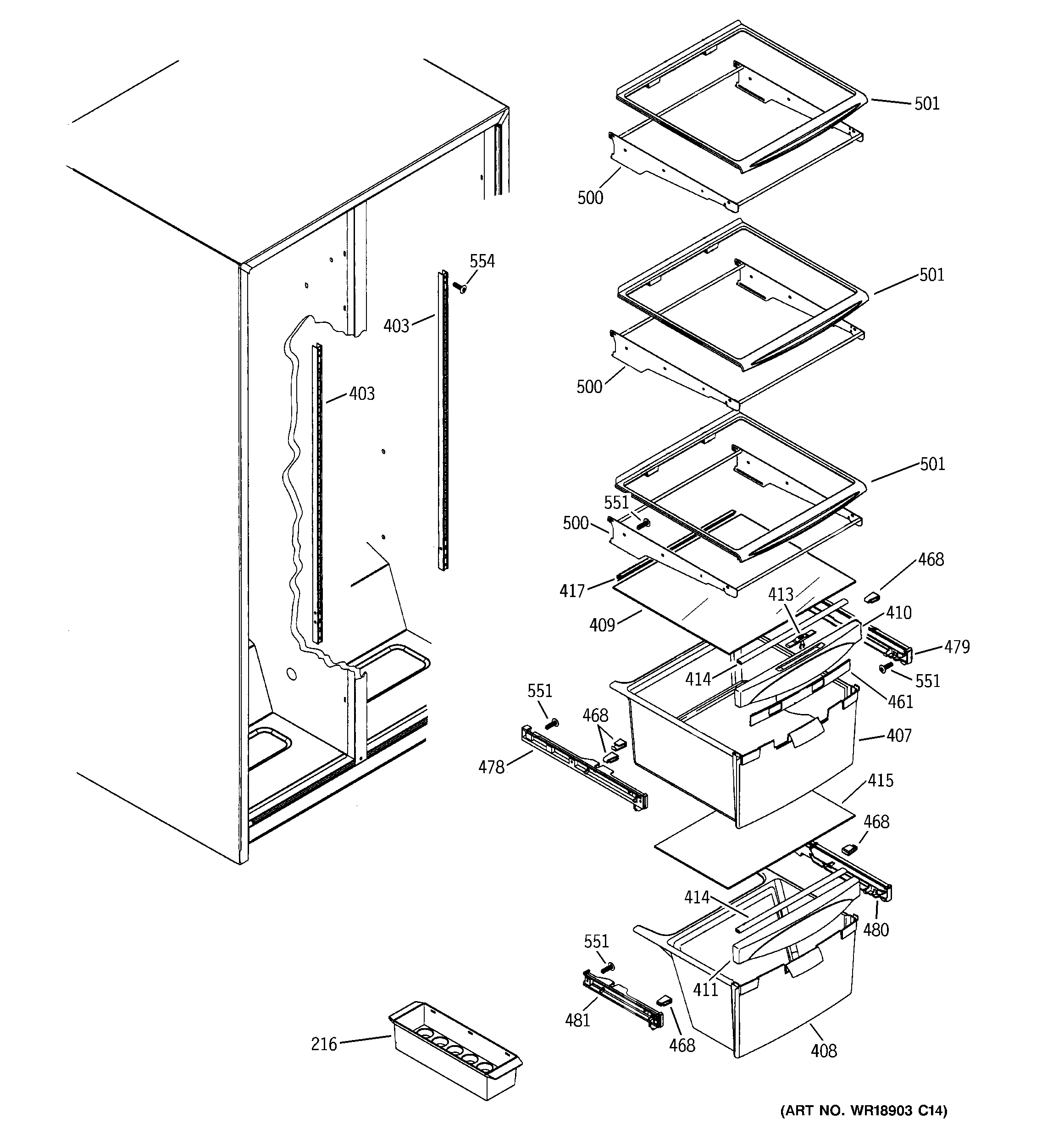 GE GSE22KETAFSS fresh food shelves diagram