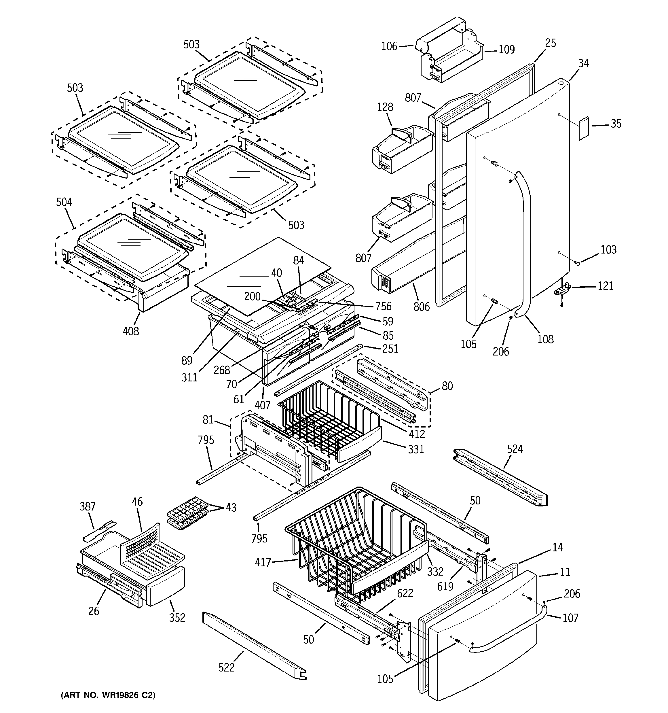 GE GDS20SBSASS doors & shelves diagram