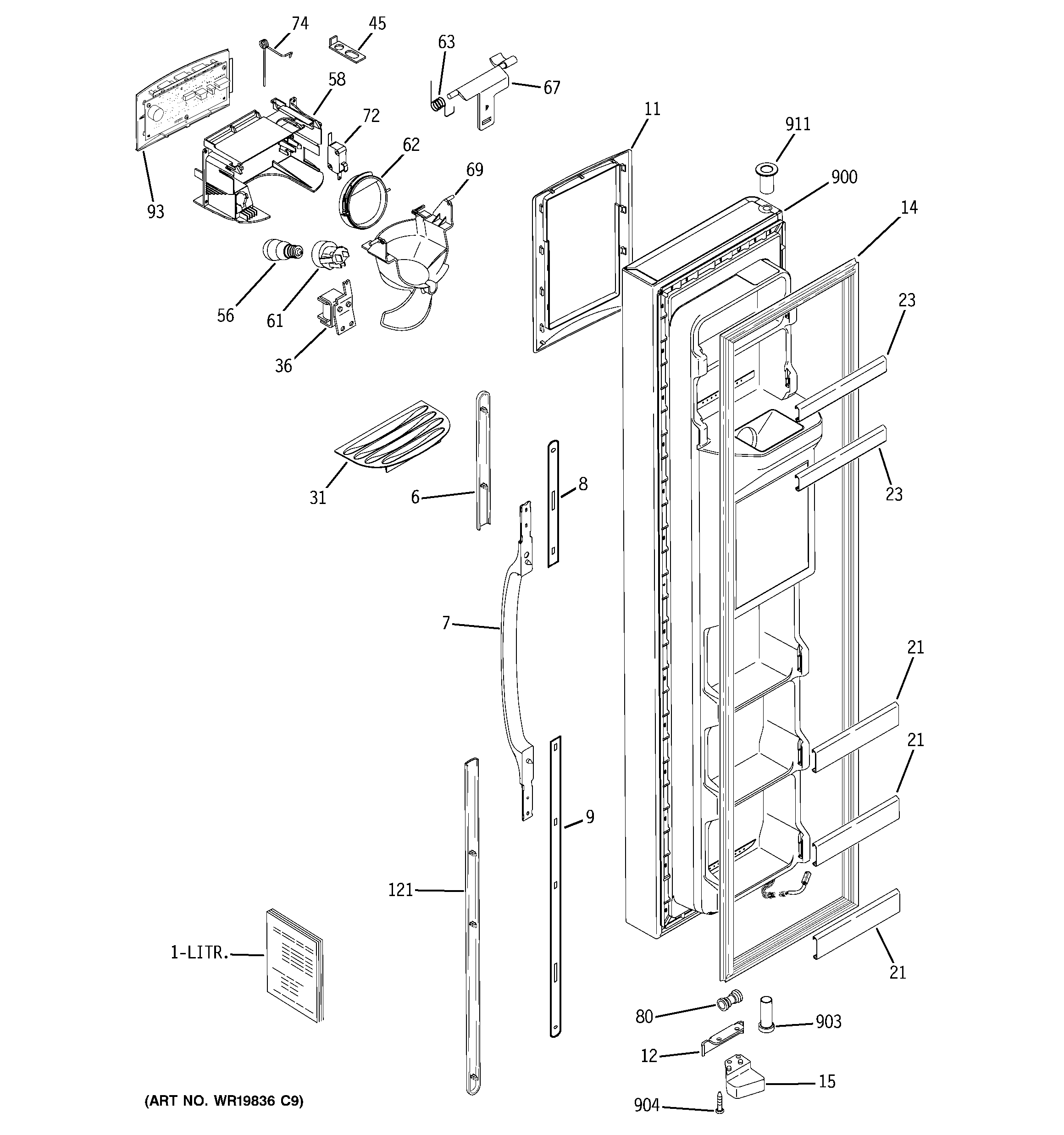 GE ESF25QGWACC freezer door diagram