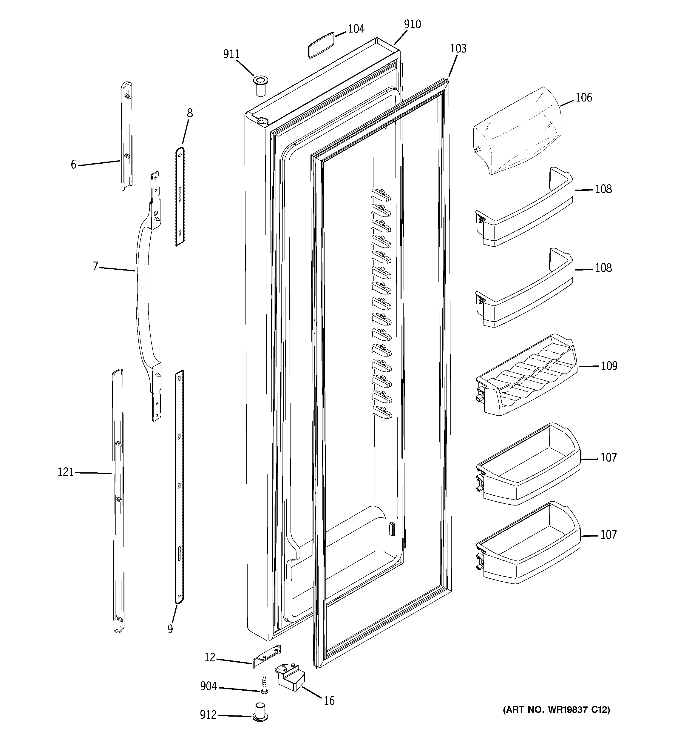 GE ESF25QGWACC fresh food door diagram