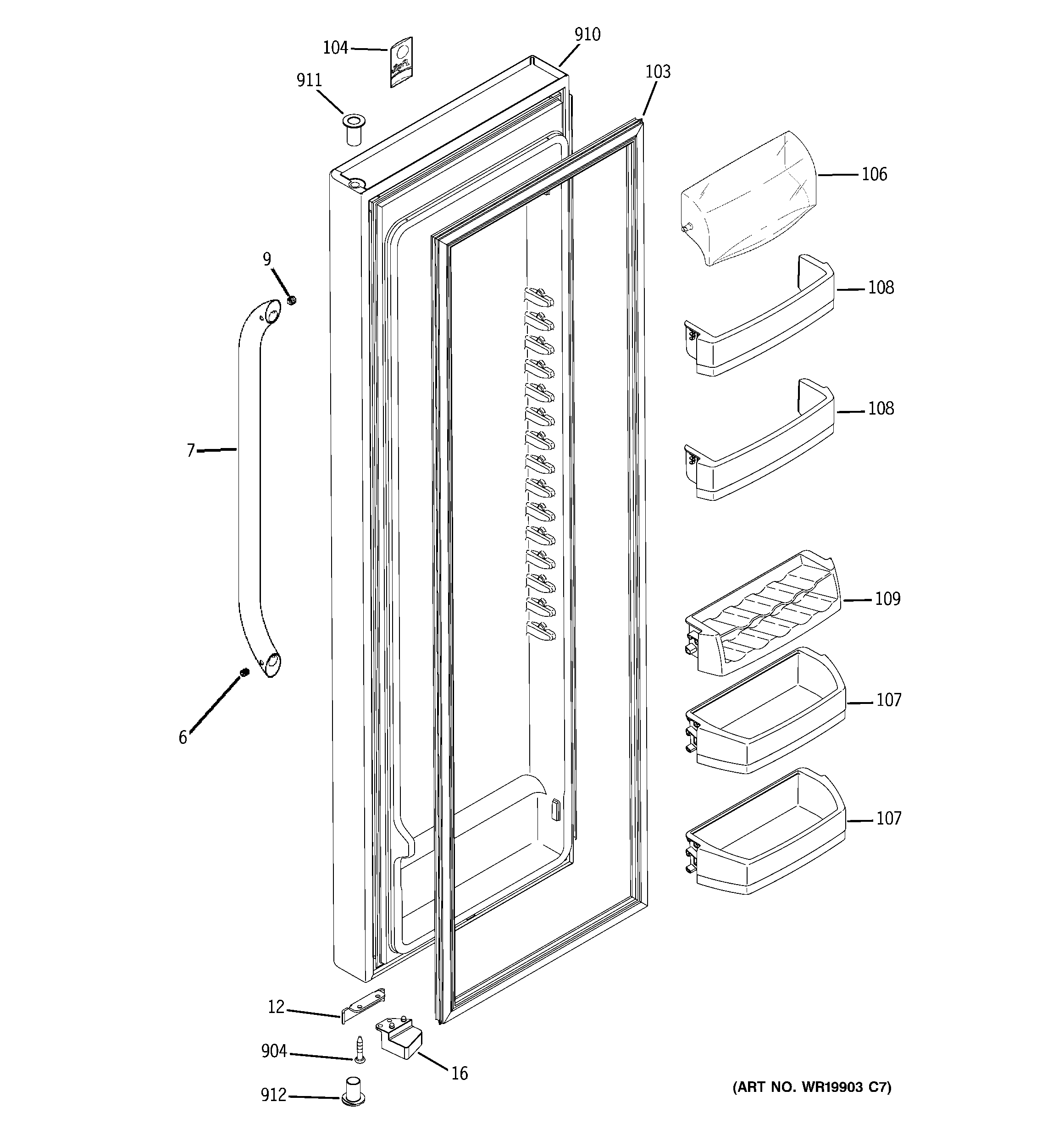 GE ESS25QSWASS fresh food door diagram