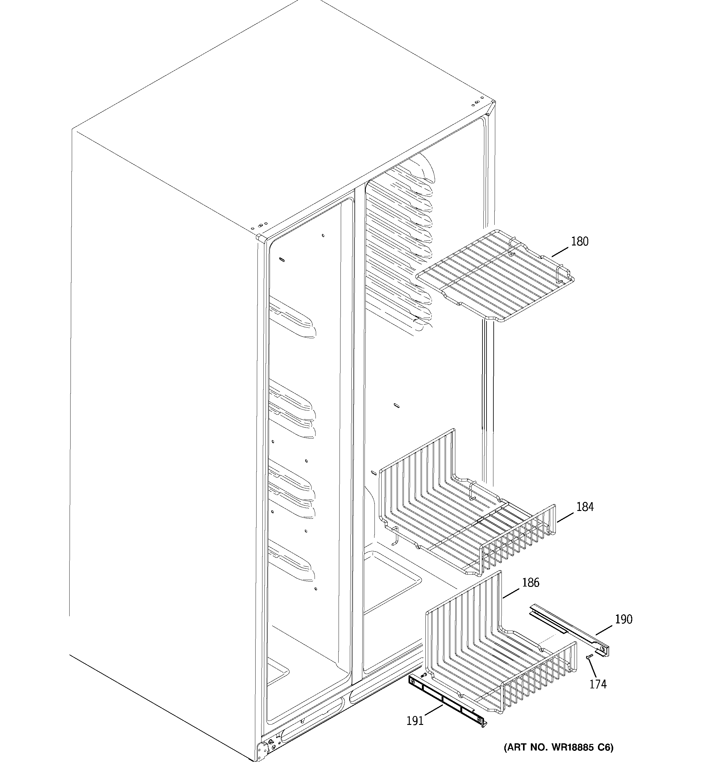 GE ESS25QSWASS freezer shelves diagram