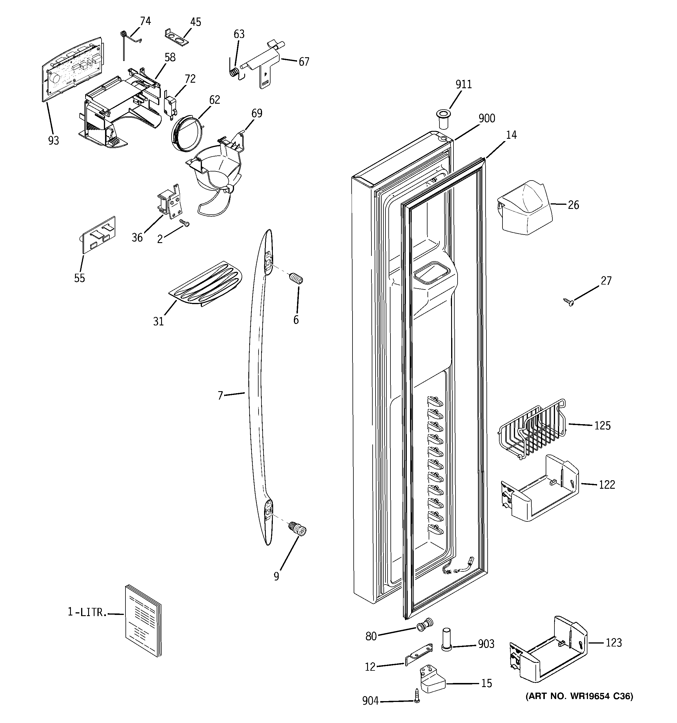 GE PSC25PSTBSS freezer door diagram