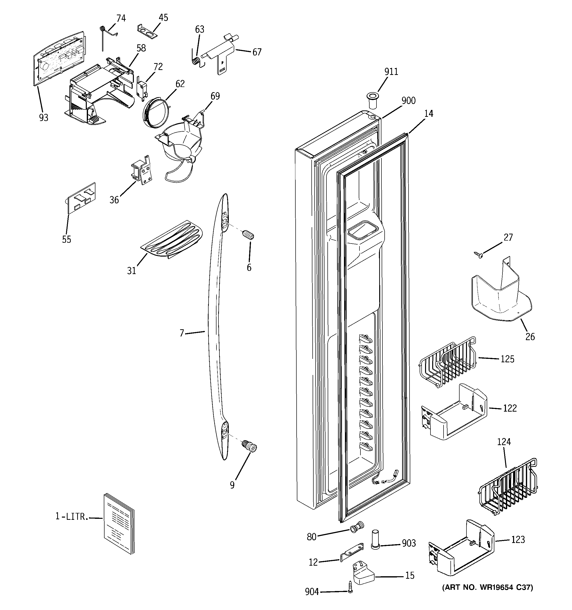 GE PSW23PSTBSS freezer door diagram