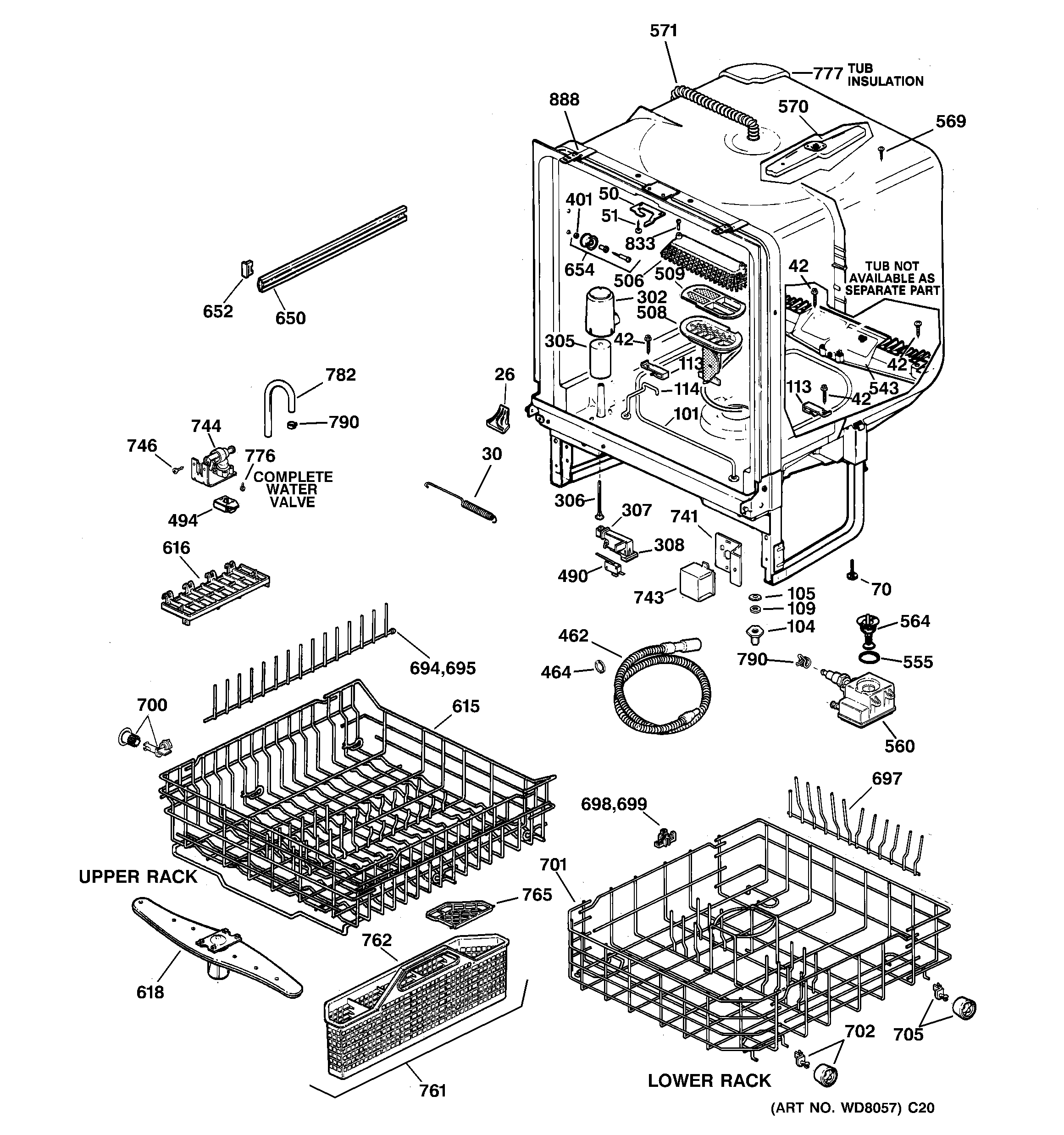 GE GSD5150F01CC body parts diagram