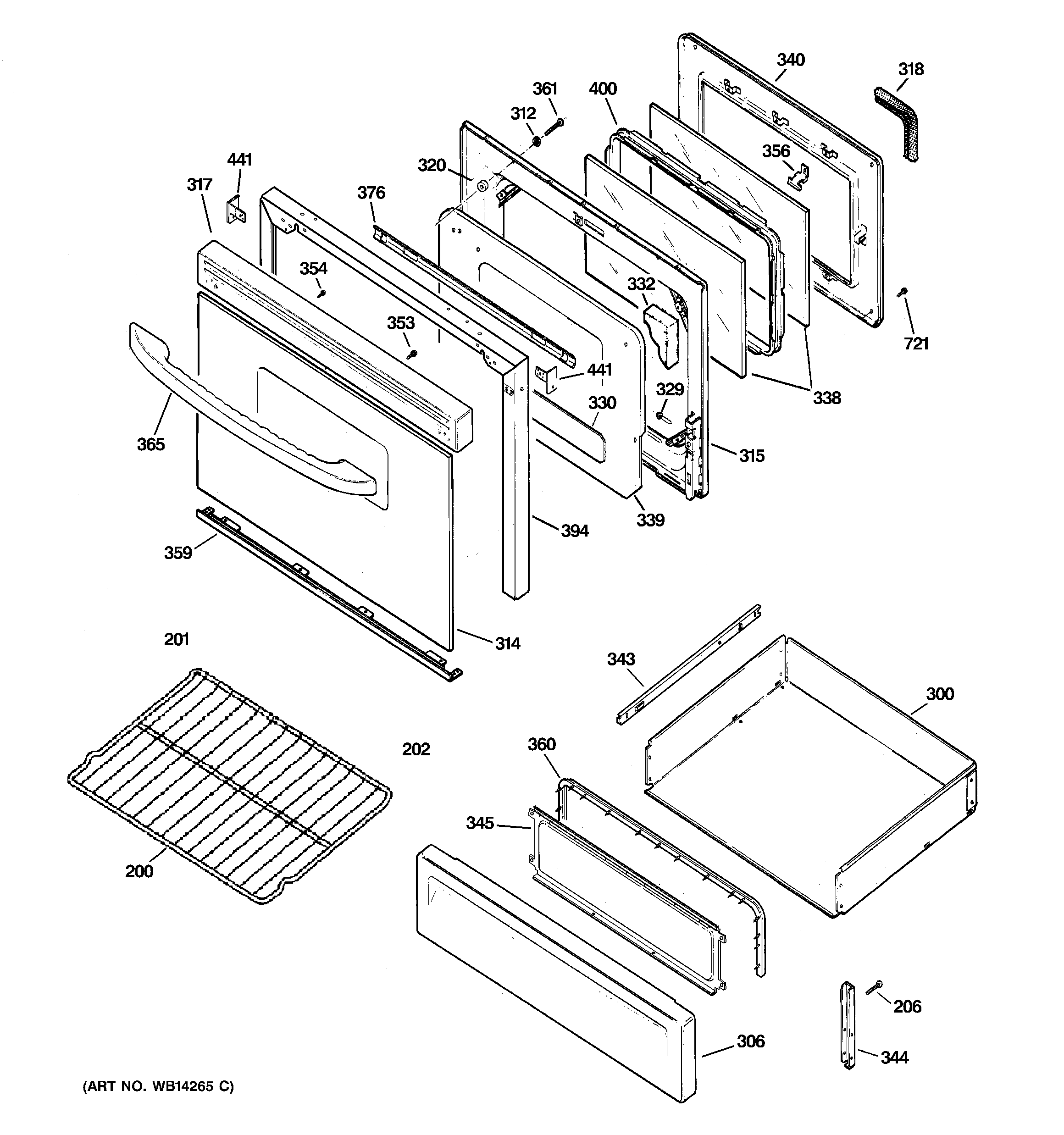 GE JGBP87DEM1WW door & drawer parts diagram