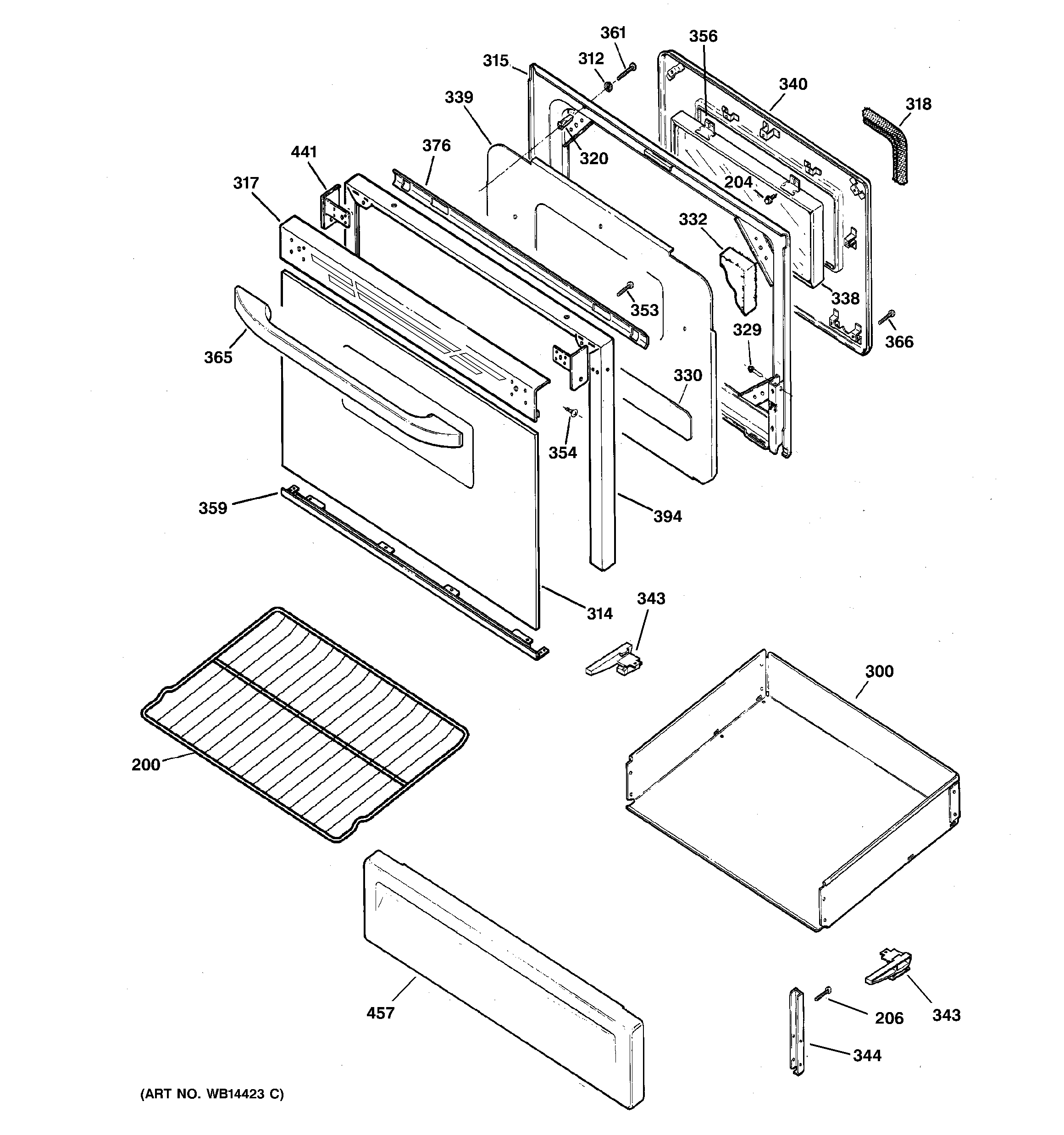 GE JGBP25EEL4BB door & drawer parts diagram