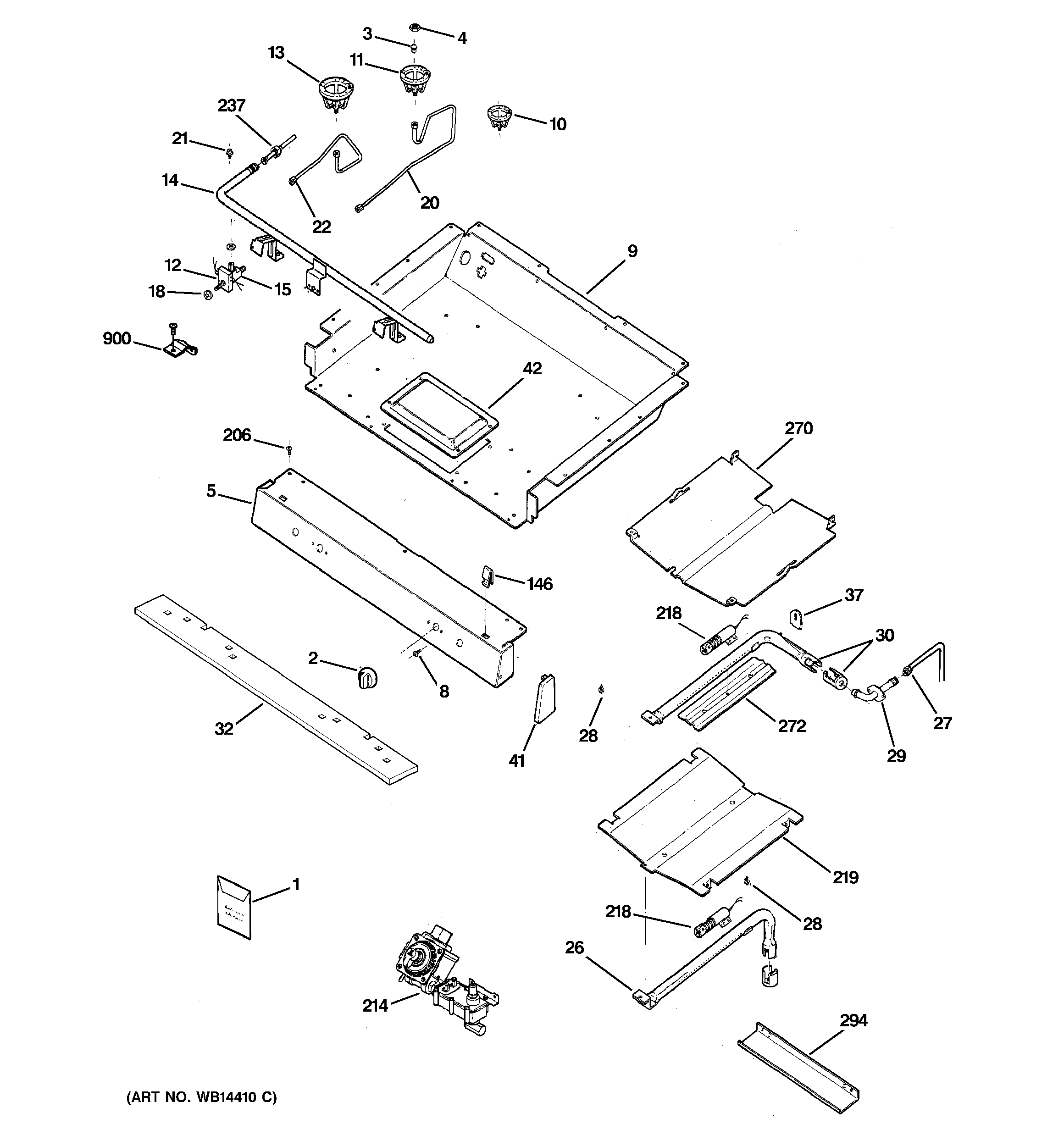 GE JGBP28SEL4SS gas & burner parts diagram