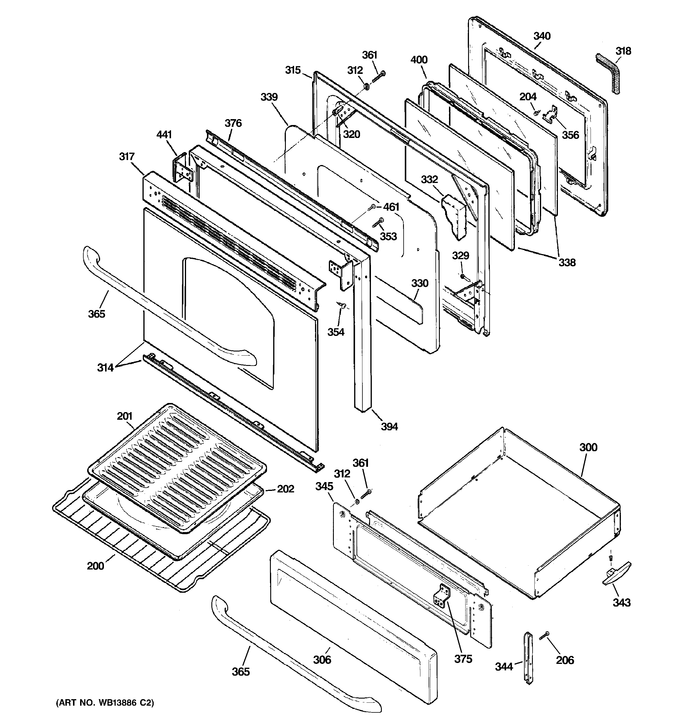 GE JGBP28SEL4SS door & drawer parts diagram