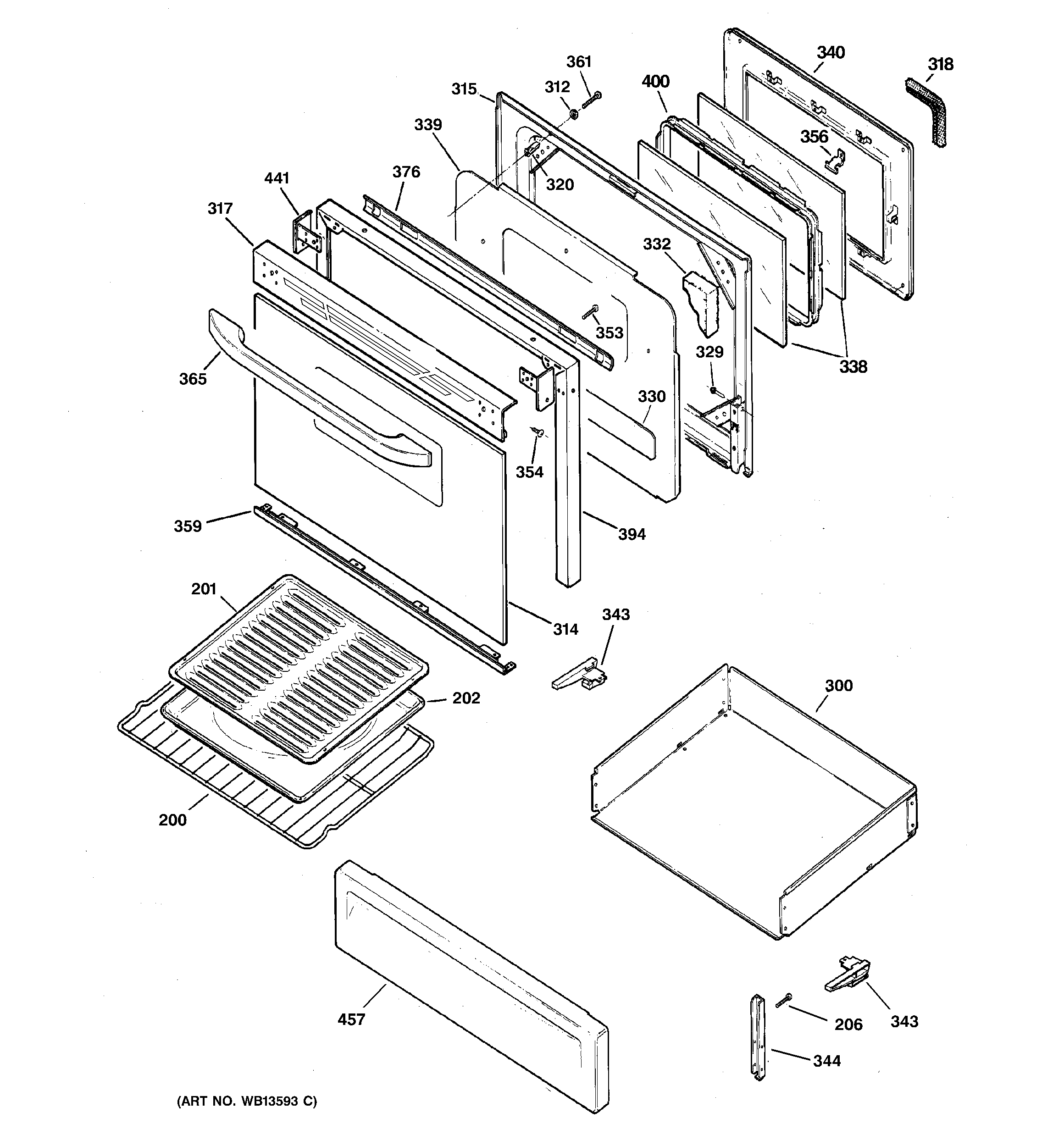 GE JGBP30BEK6BB door & drawer parts diagram