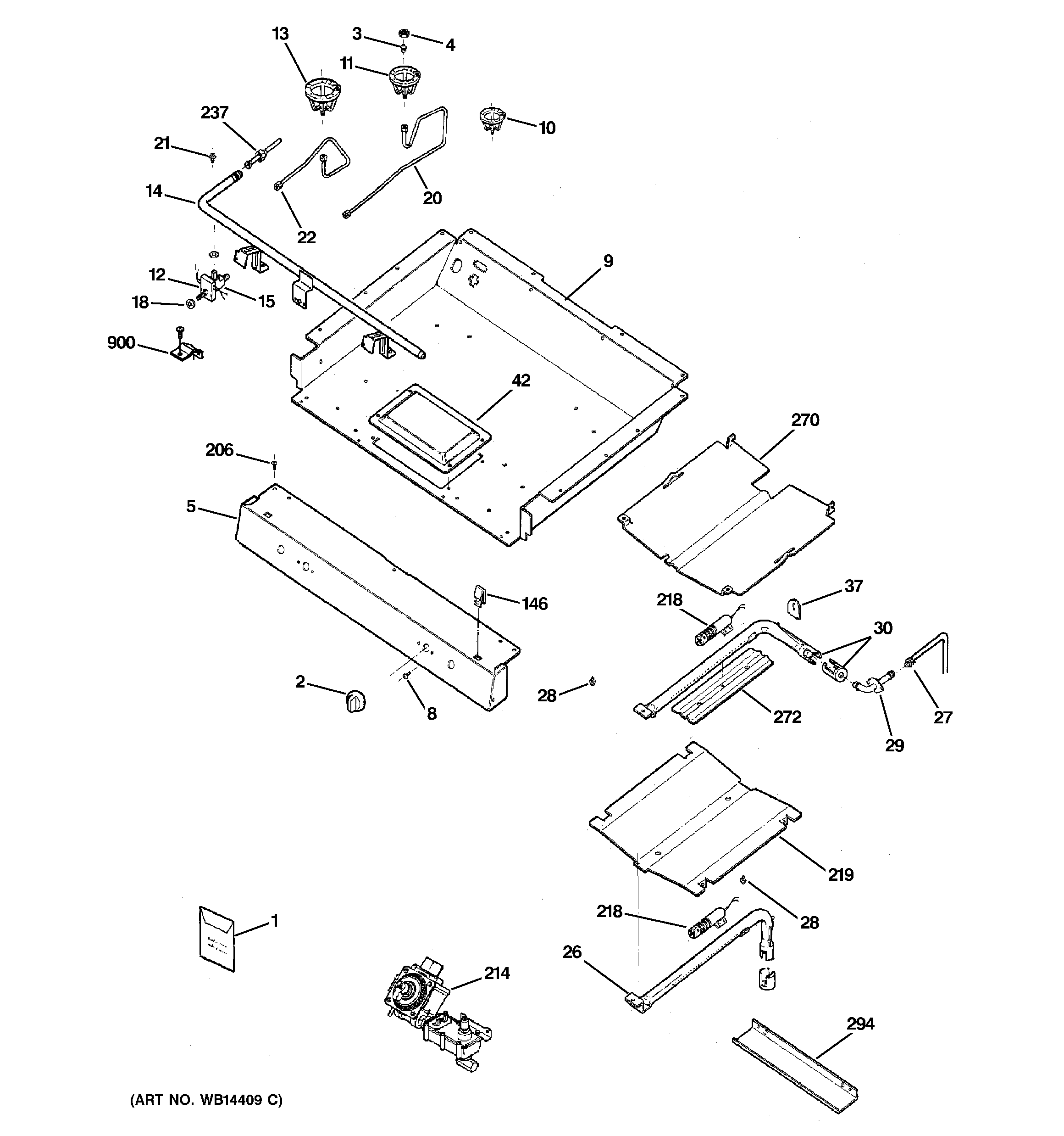 GE JGBP32CEL4CC gas & burner parts diagram