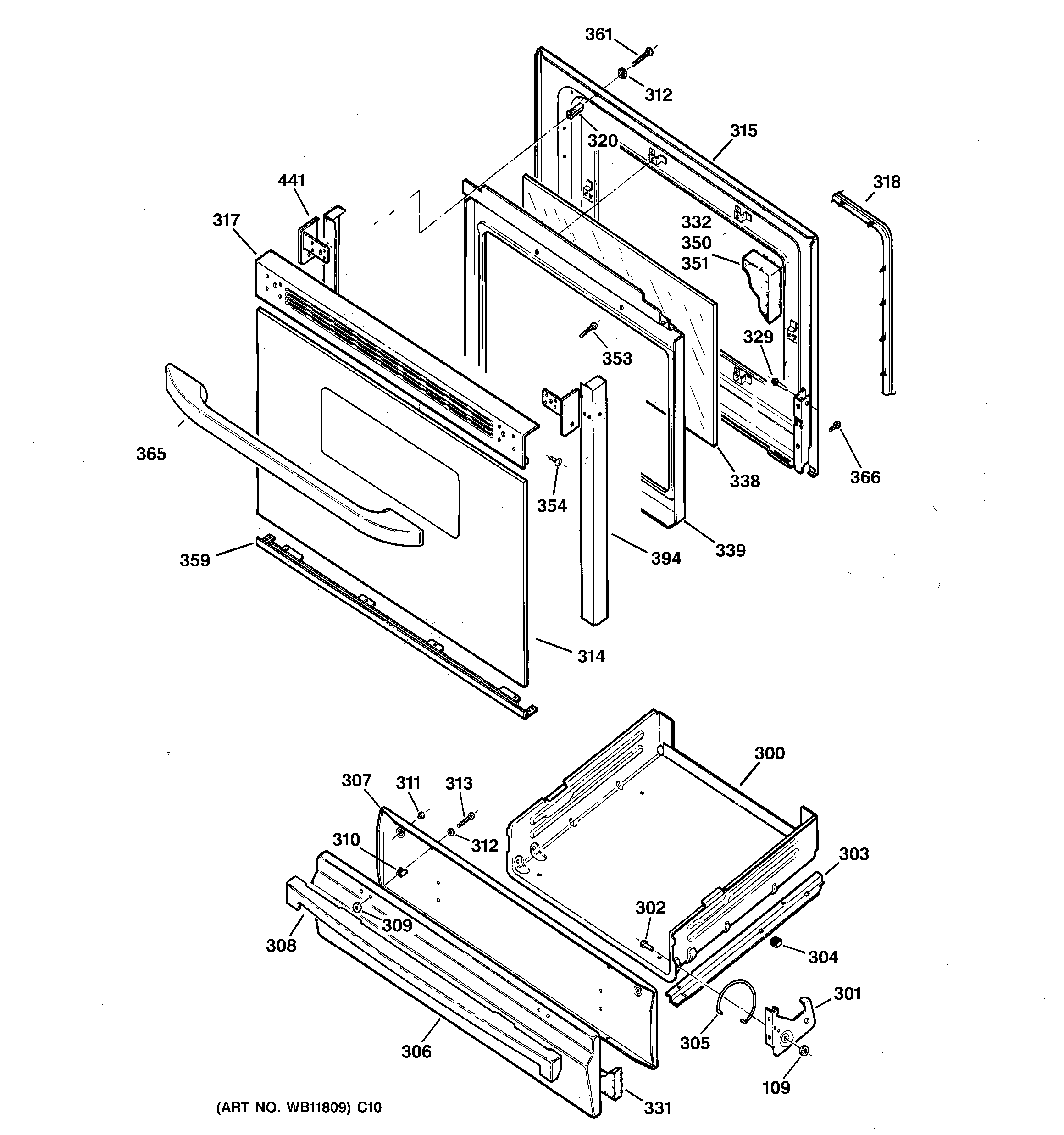 GE JGBS24DEK4CC door & drawer parts diagram