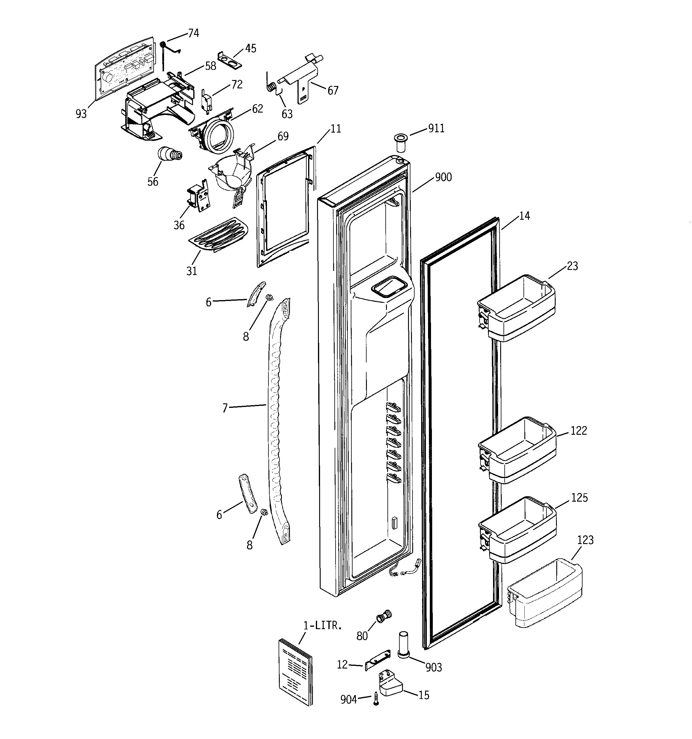 GE GCE21LGWAFWW freezer door diagram