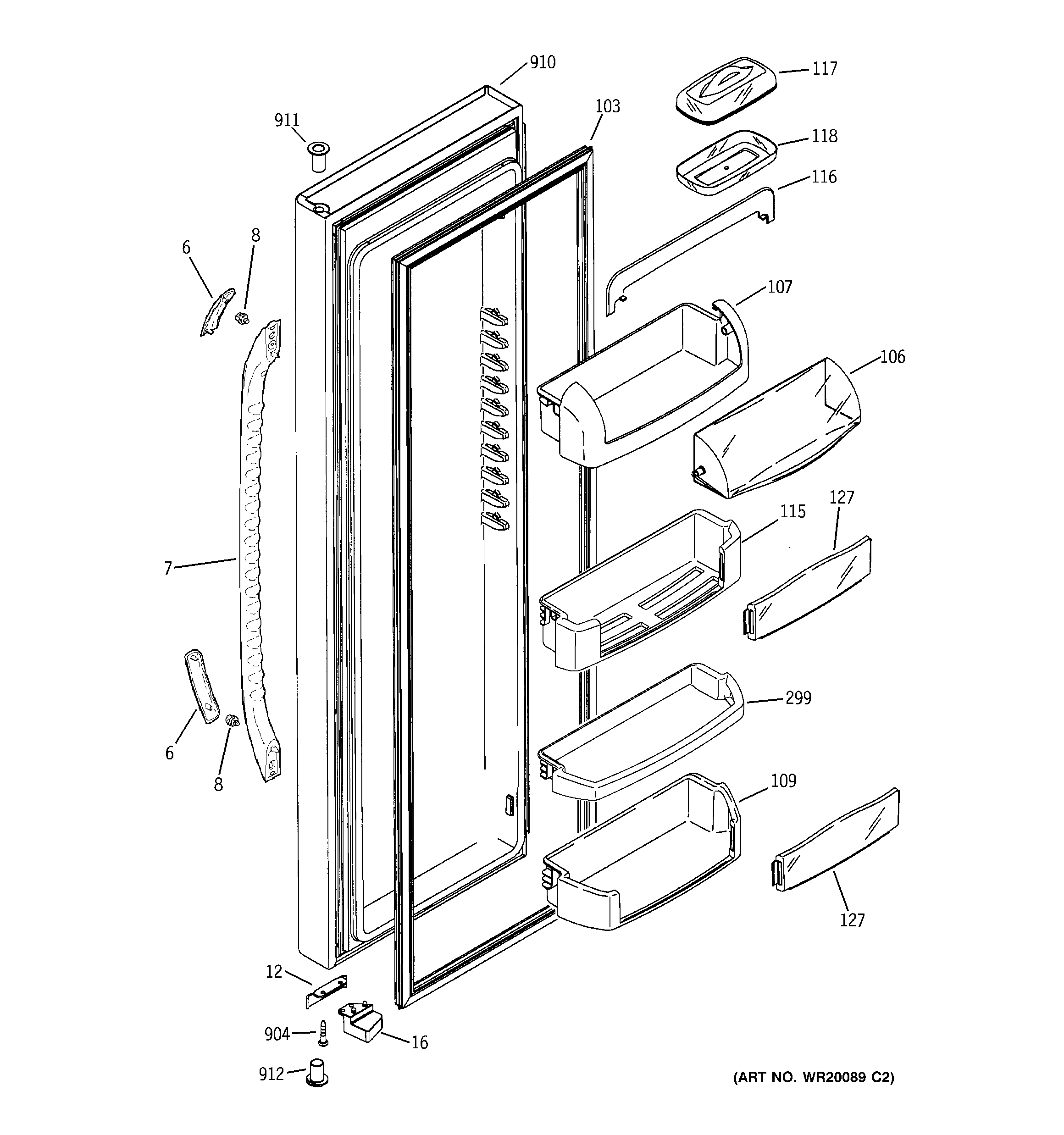 GE GCE21LGWAFWW fresh food door diagram