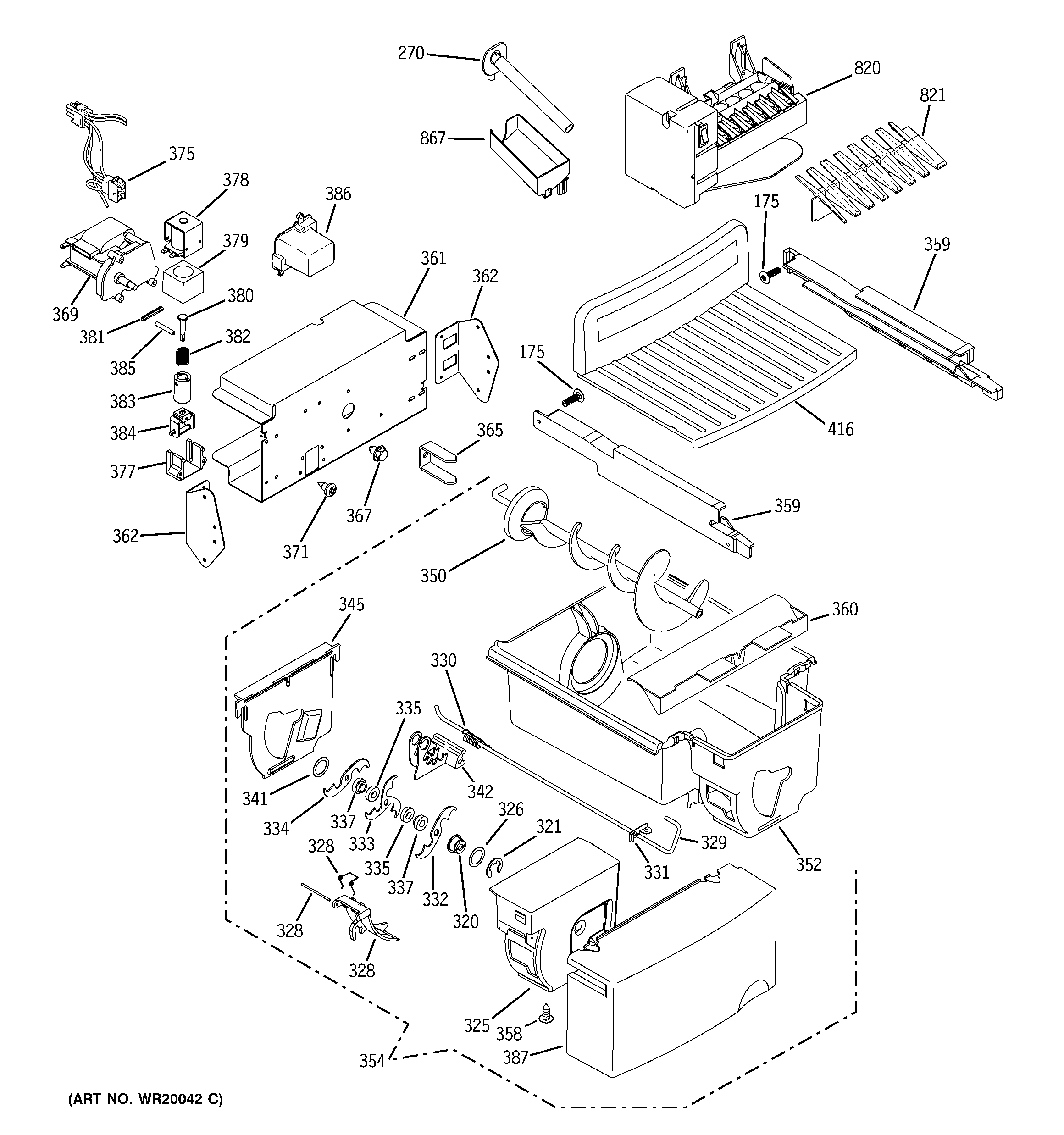GE GCE21LGWAFWW ice maker & dispenser diagram
