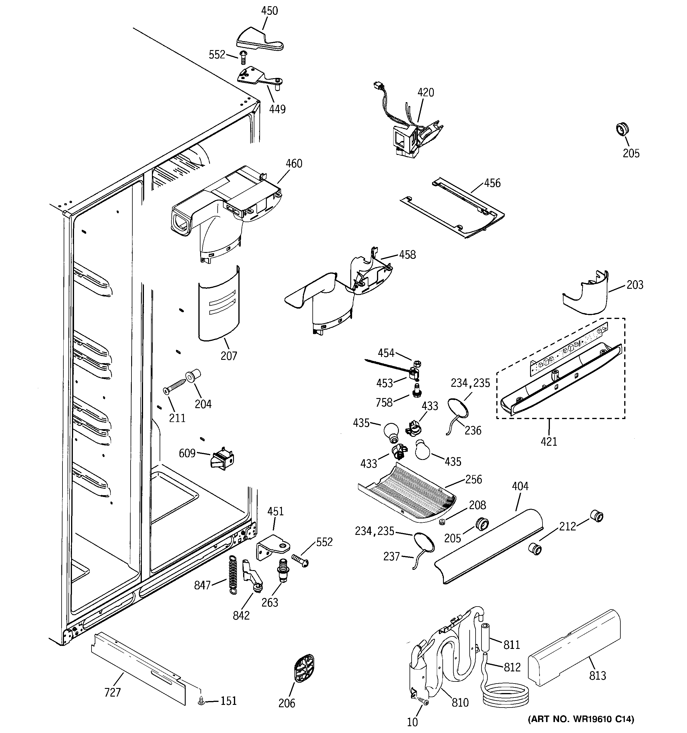 GE GCE21LGWAFWW fresh food section diagram