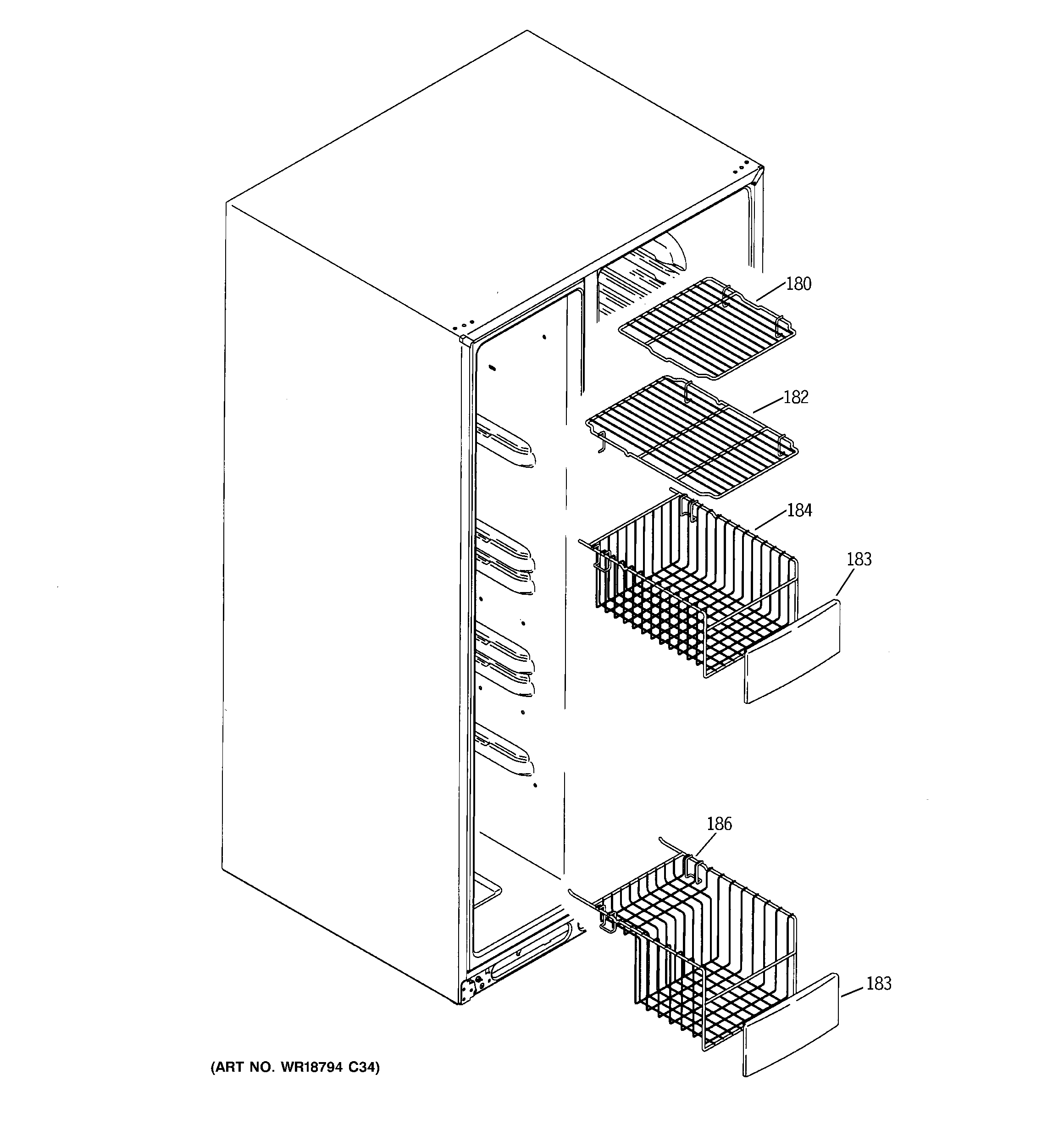 GE GCE21LGWAFNS freezer shelves diagram