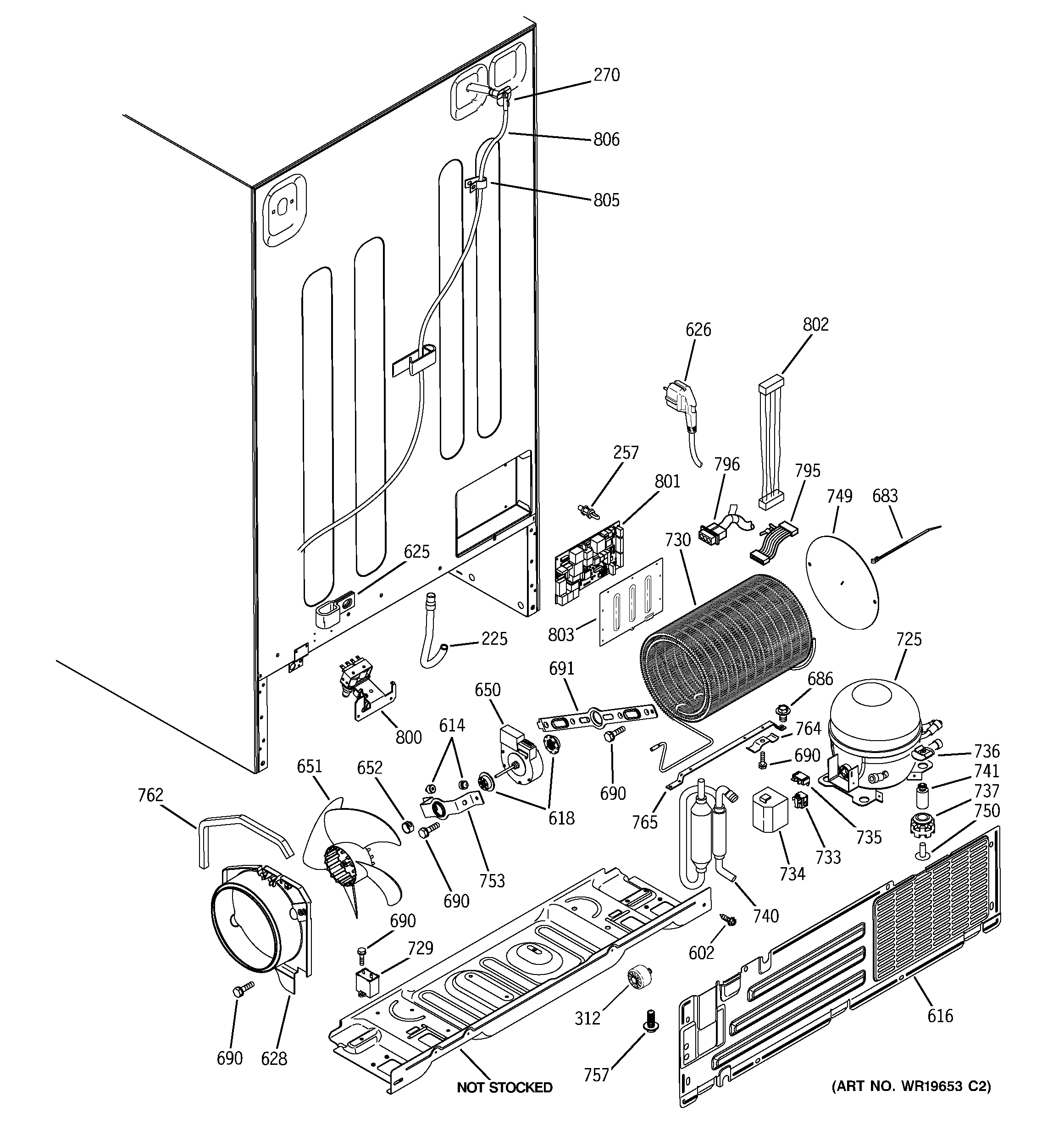 GE GCE21LGWAFNS sealed system & mother board diagram