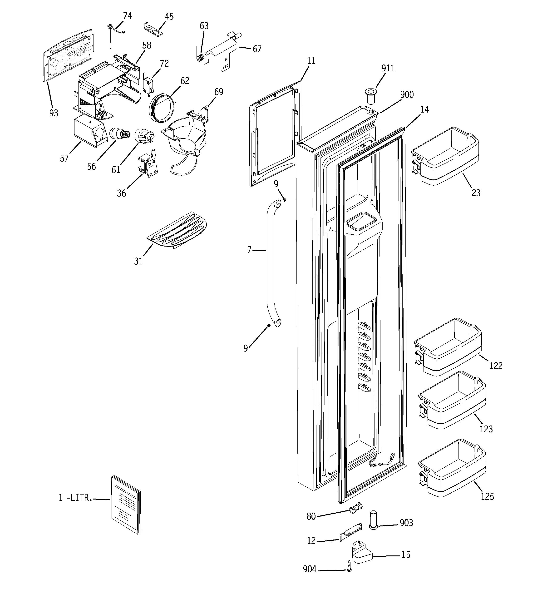 GE GCE21LGWAFSS freezer door diagram