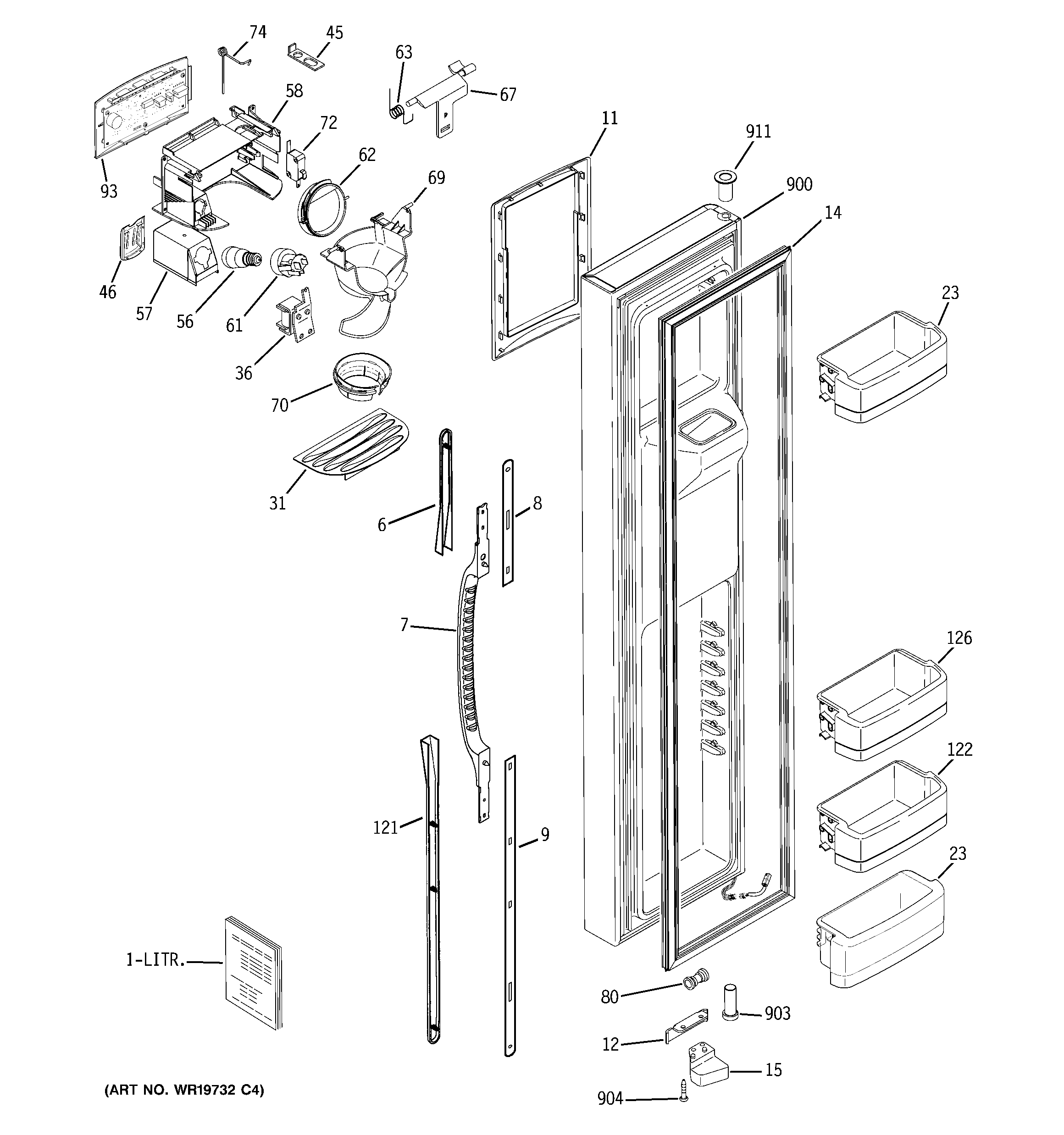 GE GCE23LGWAFWW freezer door diagram