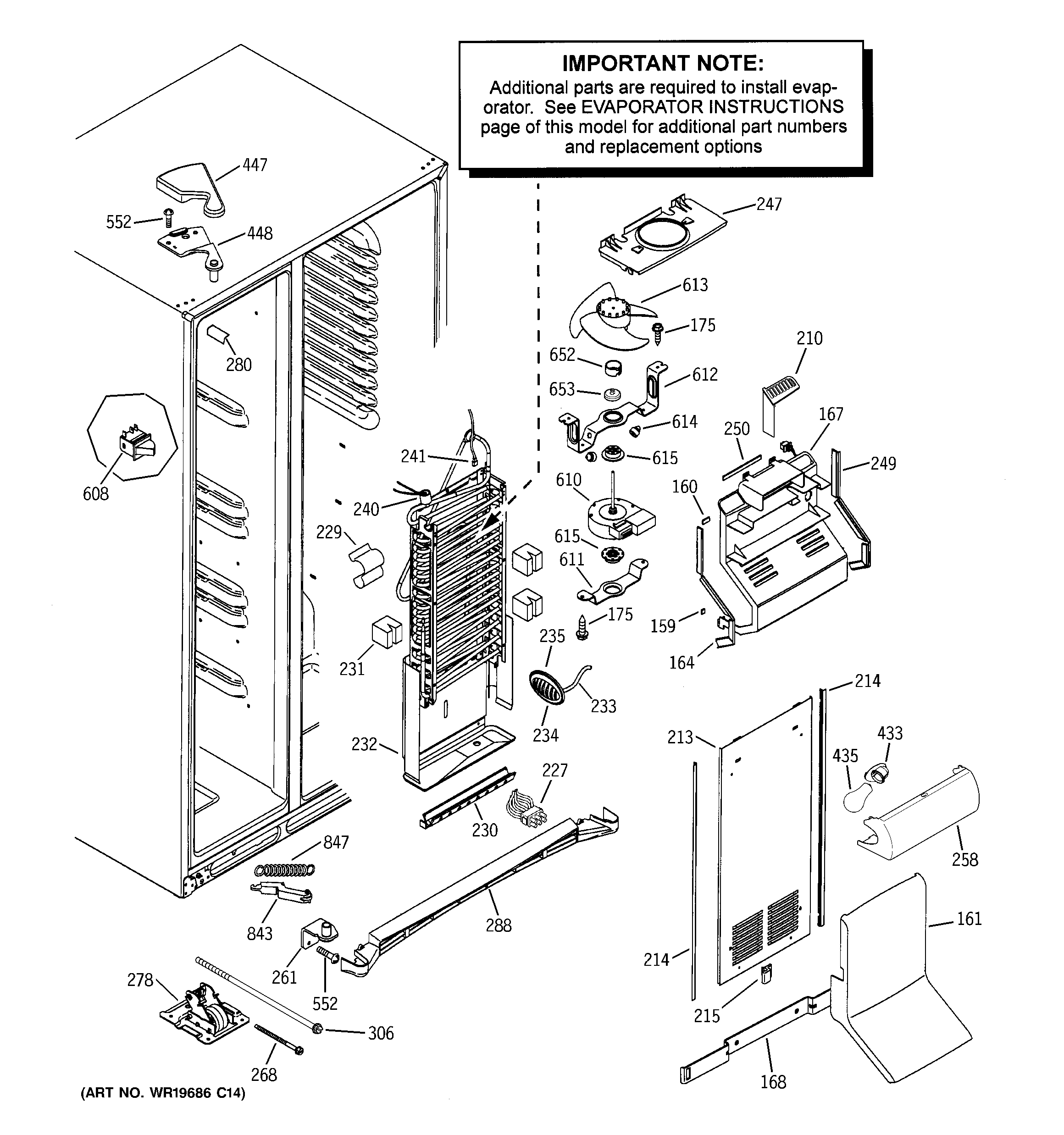 GE GCE23LGWAFWW freezer section diagram