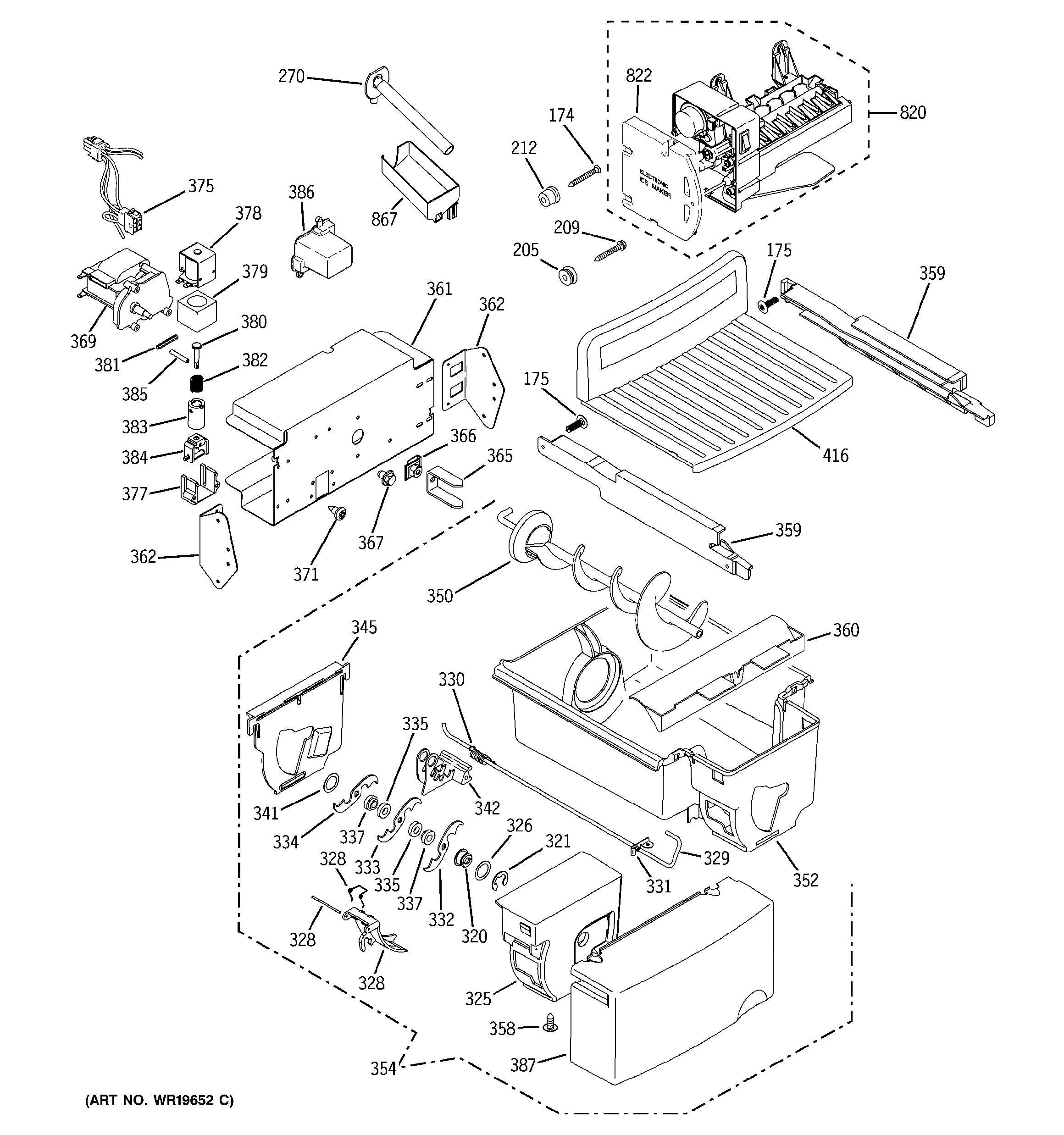 GE GCE23LGWAFWW ice maker & dispenser diagram
