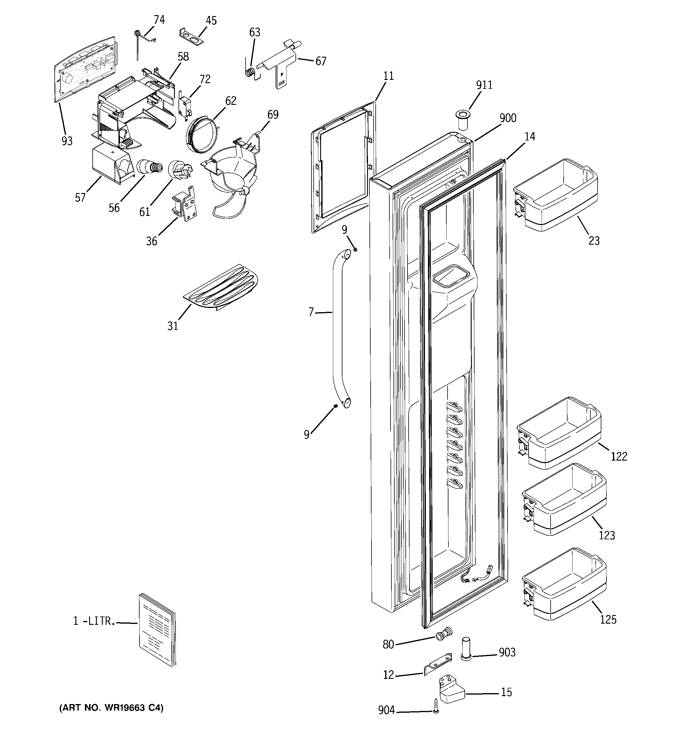 GE GCE23LGWAFSS freezer door diagram