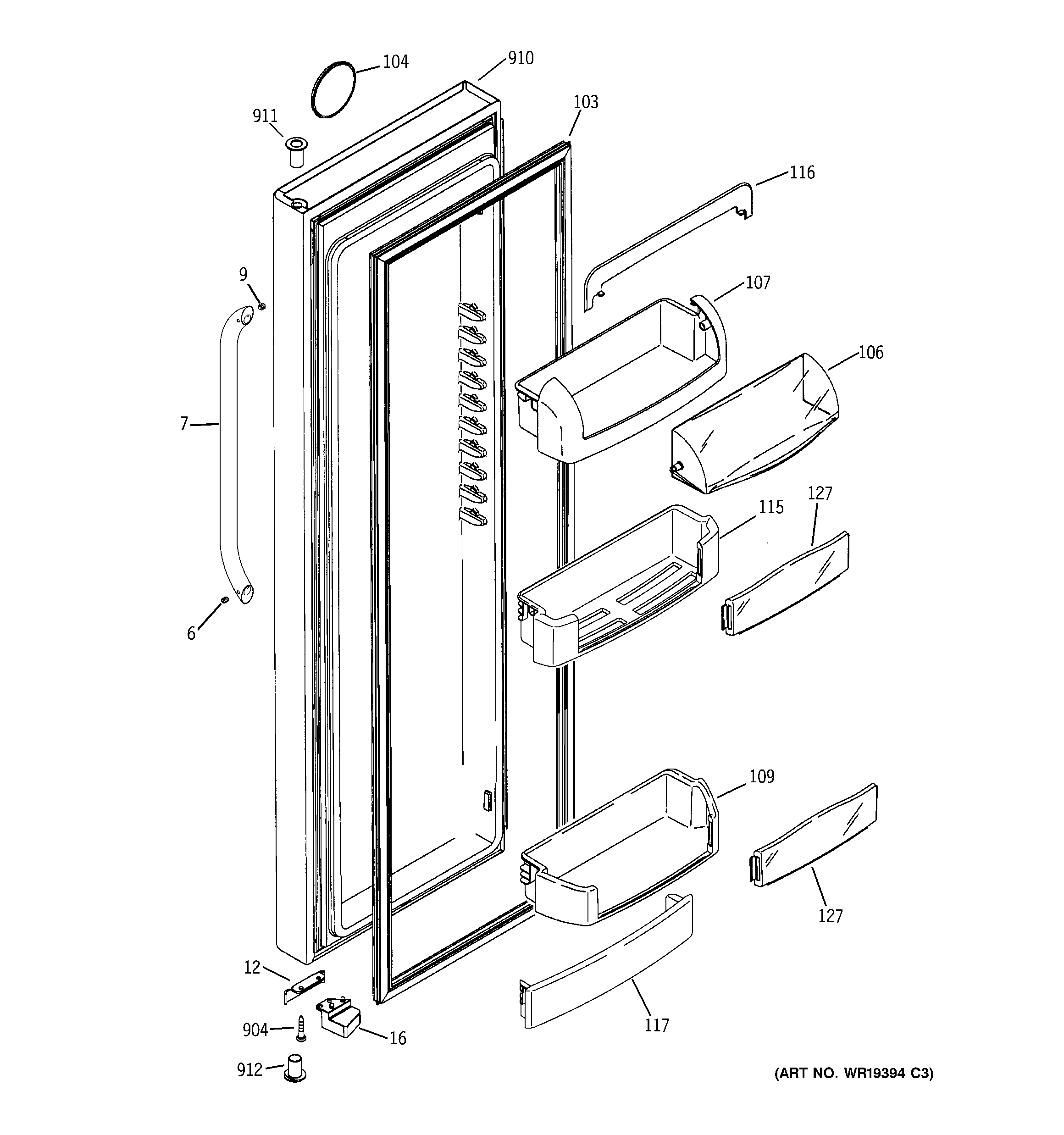 GE GCU21LGWAFSS fresh food door diagram