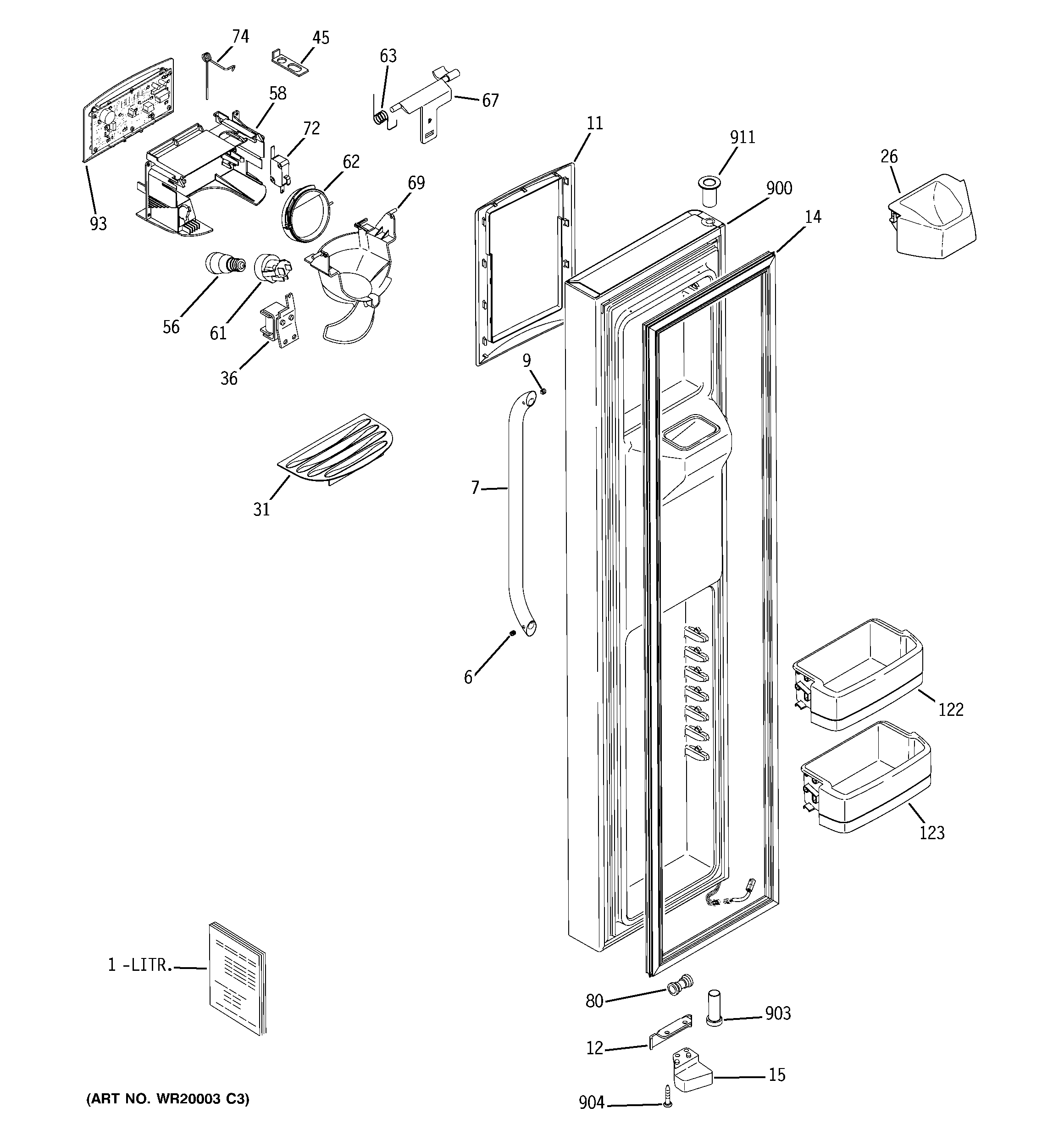 GE GSC23KSWDSS freezer door diagram