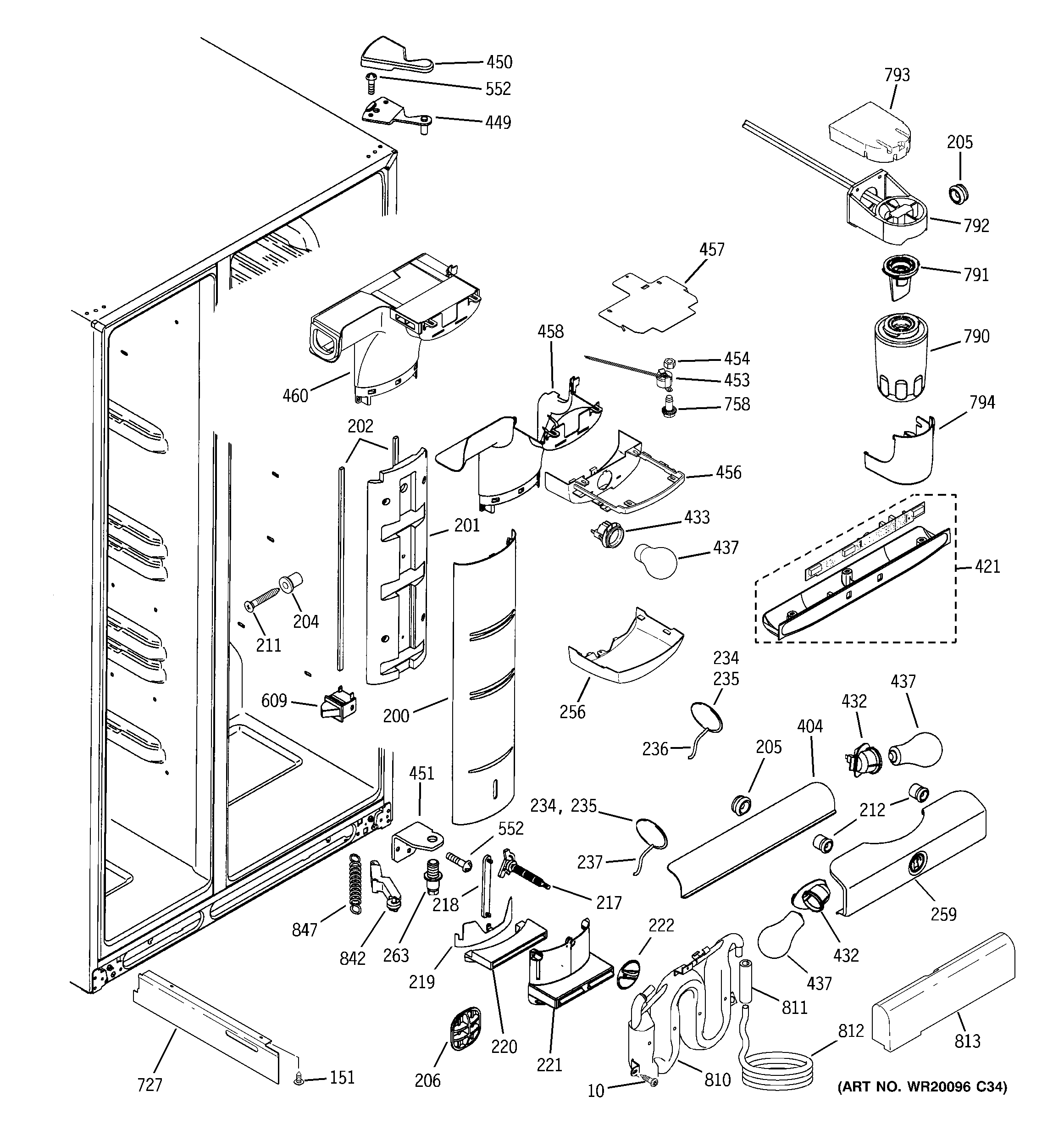 GE PCF23NGWDBB fresh food section diagram