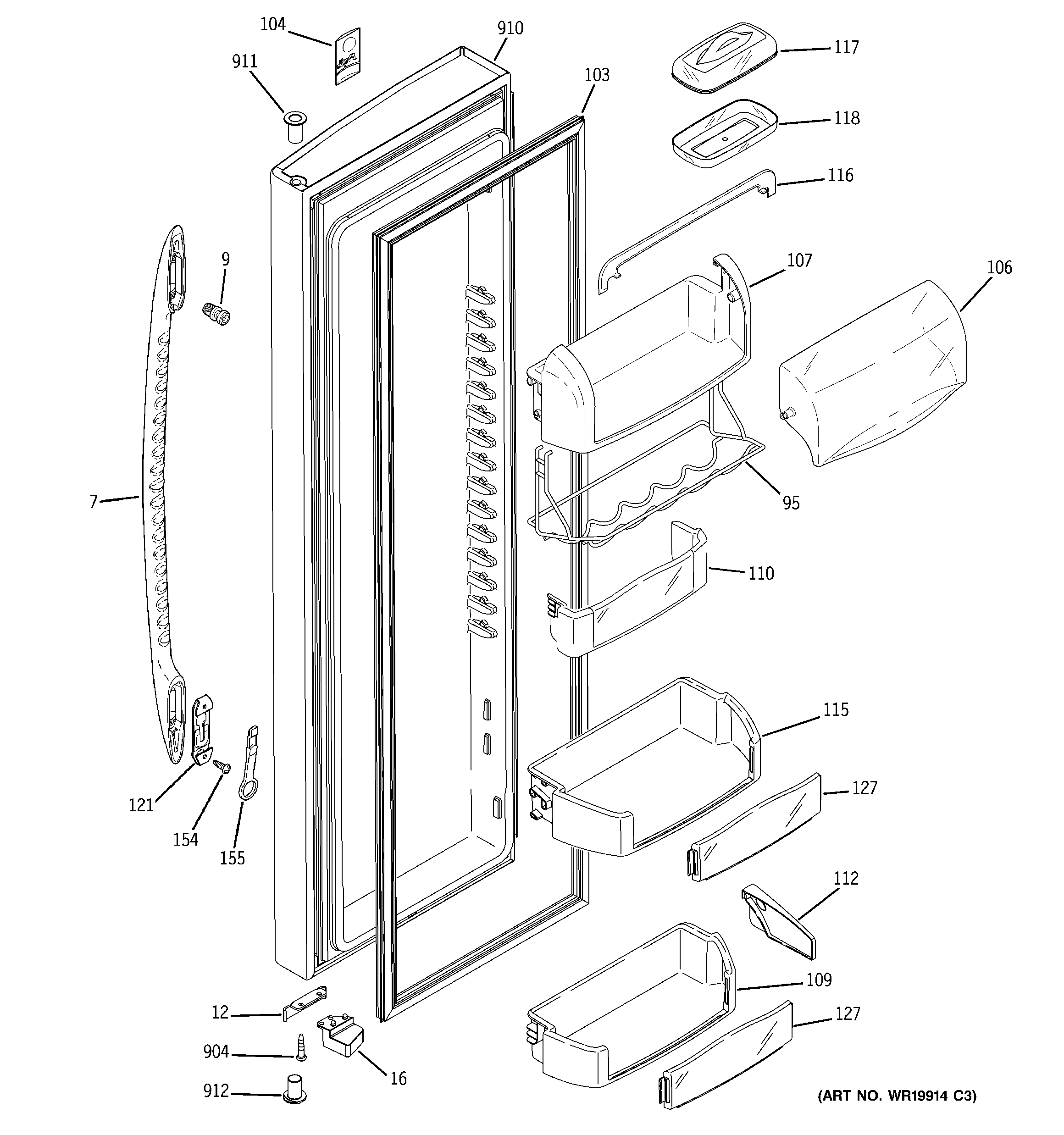 GE PHE25MGTEFWW fresh food door diagram