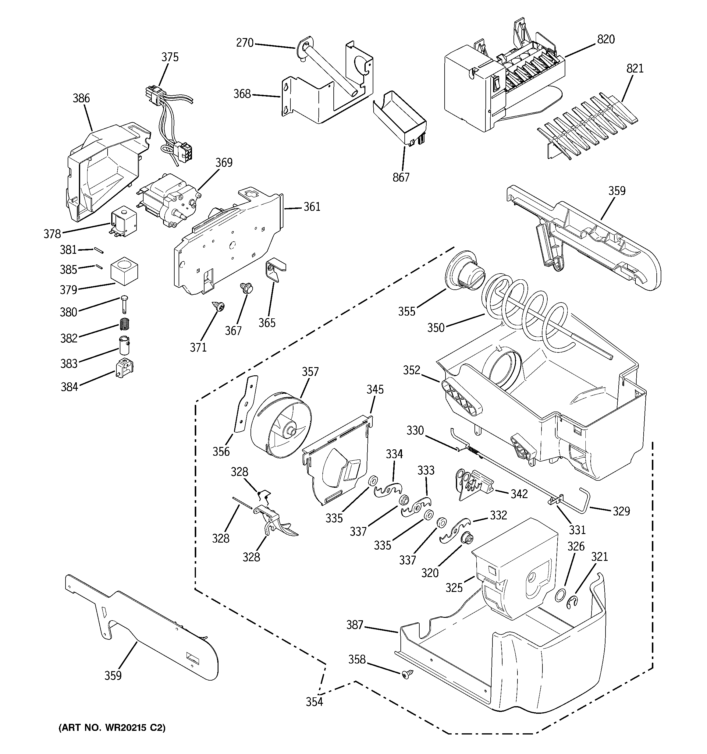 GE PHE25MGTEFWW ice maker & dispenser diagram