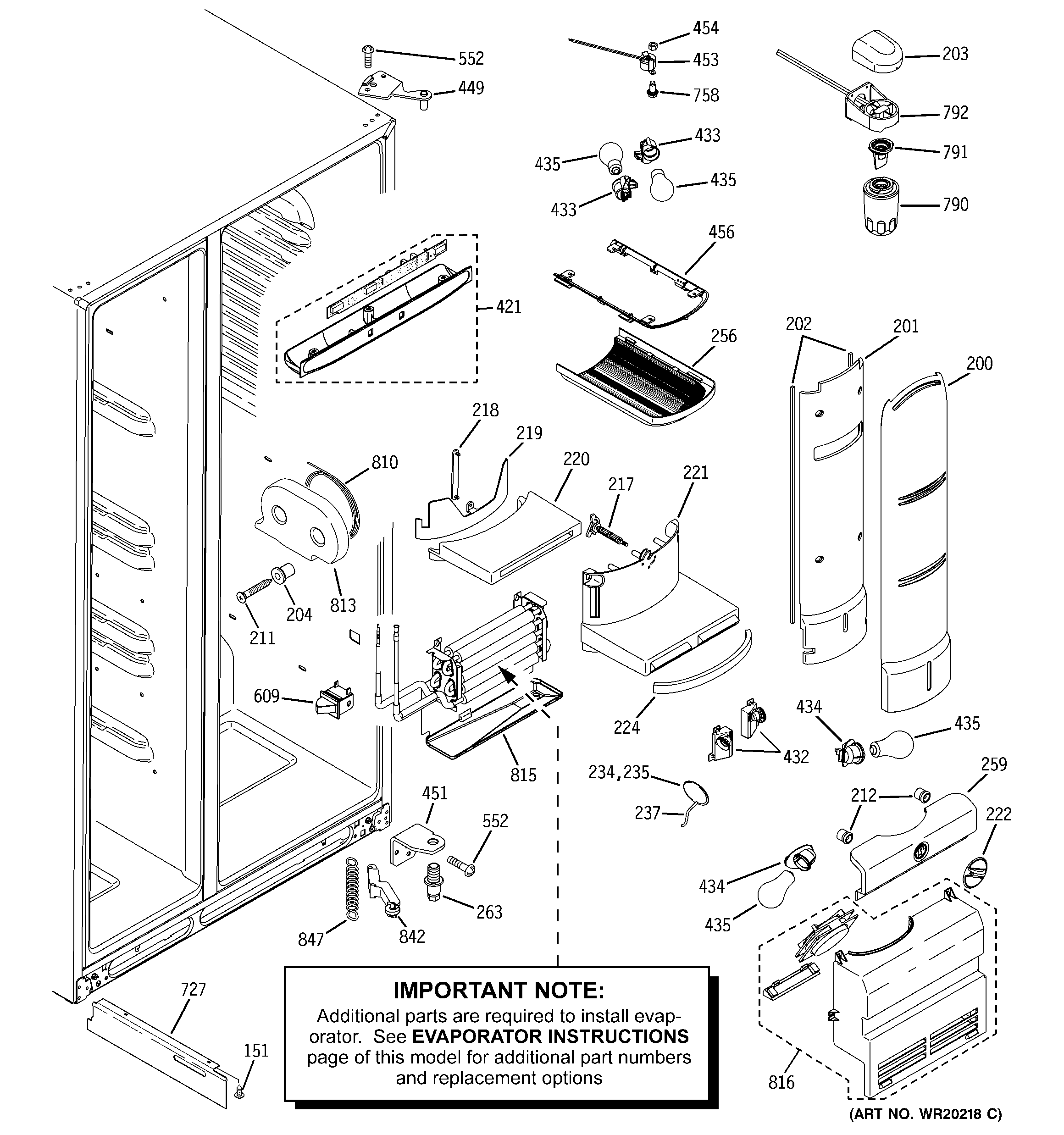 GE PHE25MGTEFWW fresh food section diagram