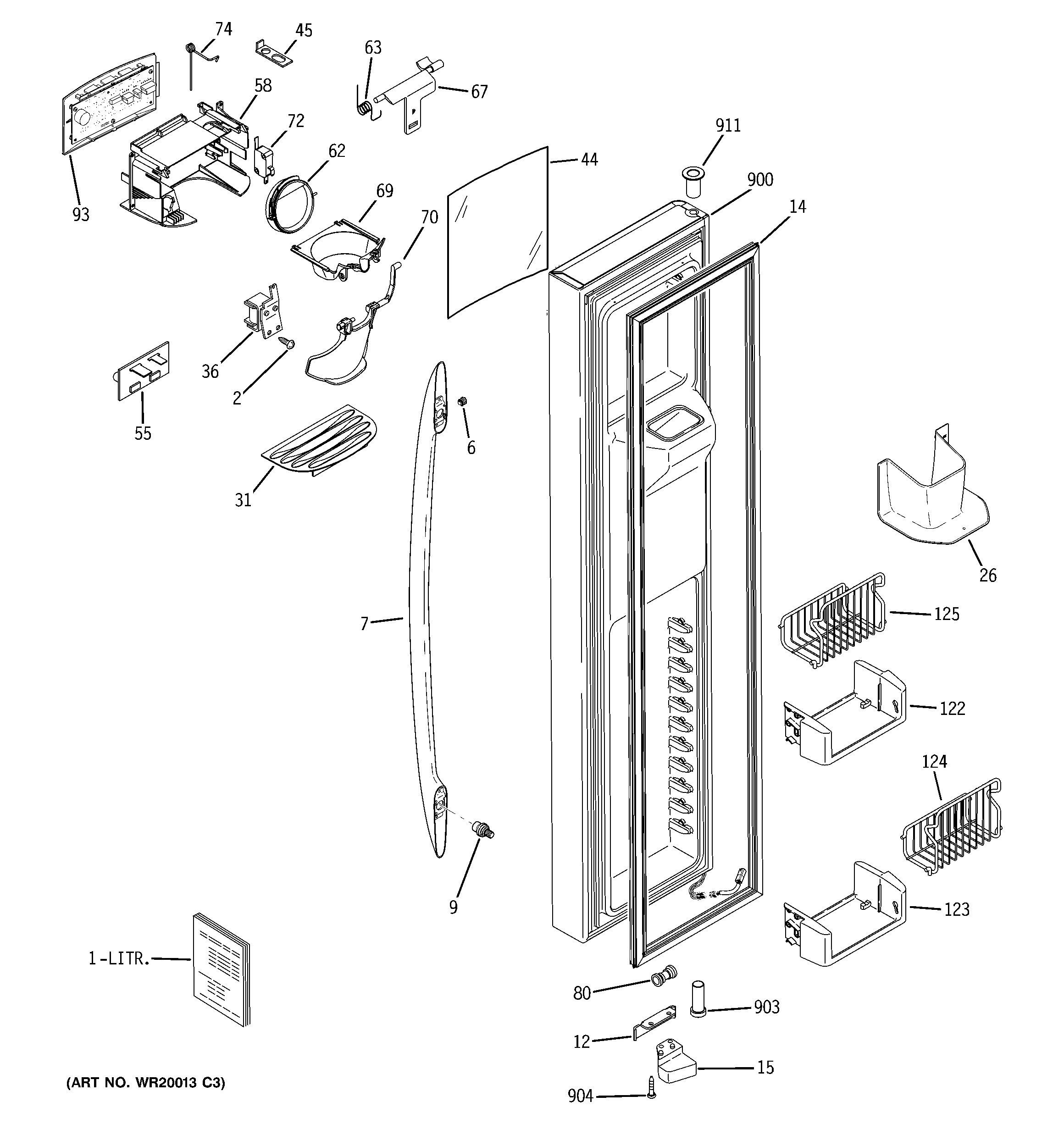 GE PSC23NSWCSS freezer door diagram