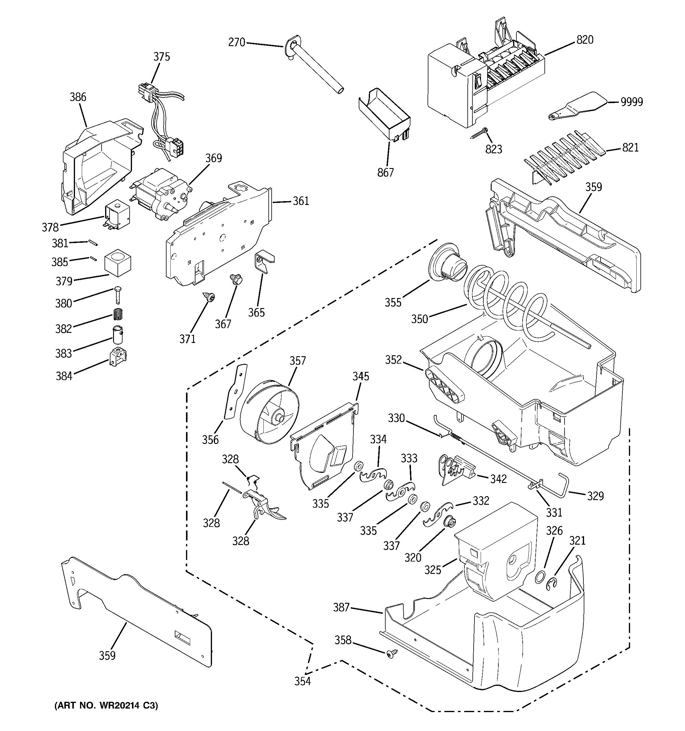 GE PSC23NSWCSS ice maker & dispenser diagram