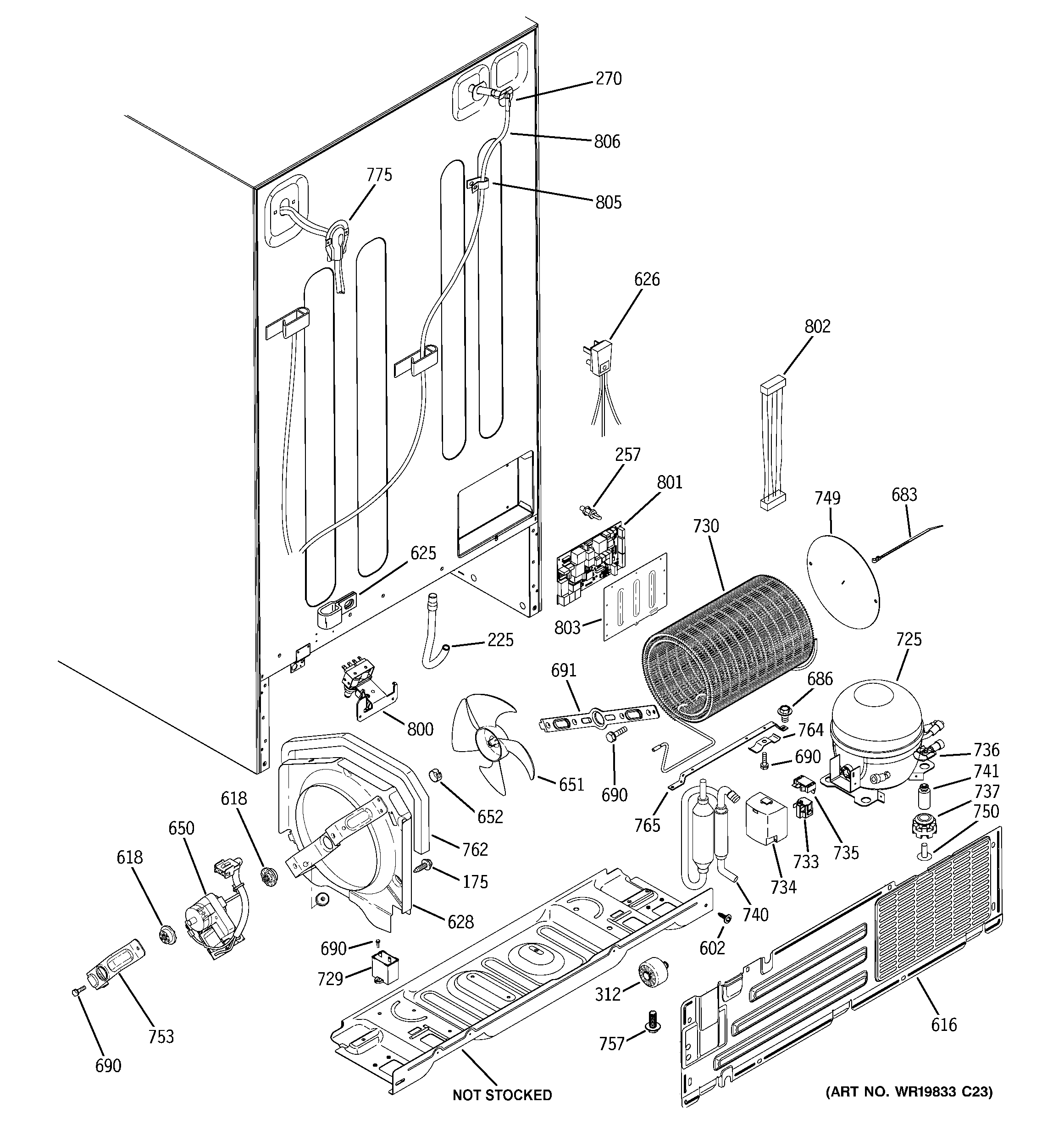GE PSC23NSWDSS sealed system & mother board diagram