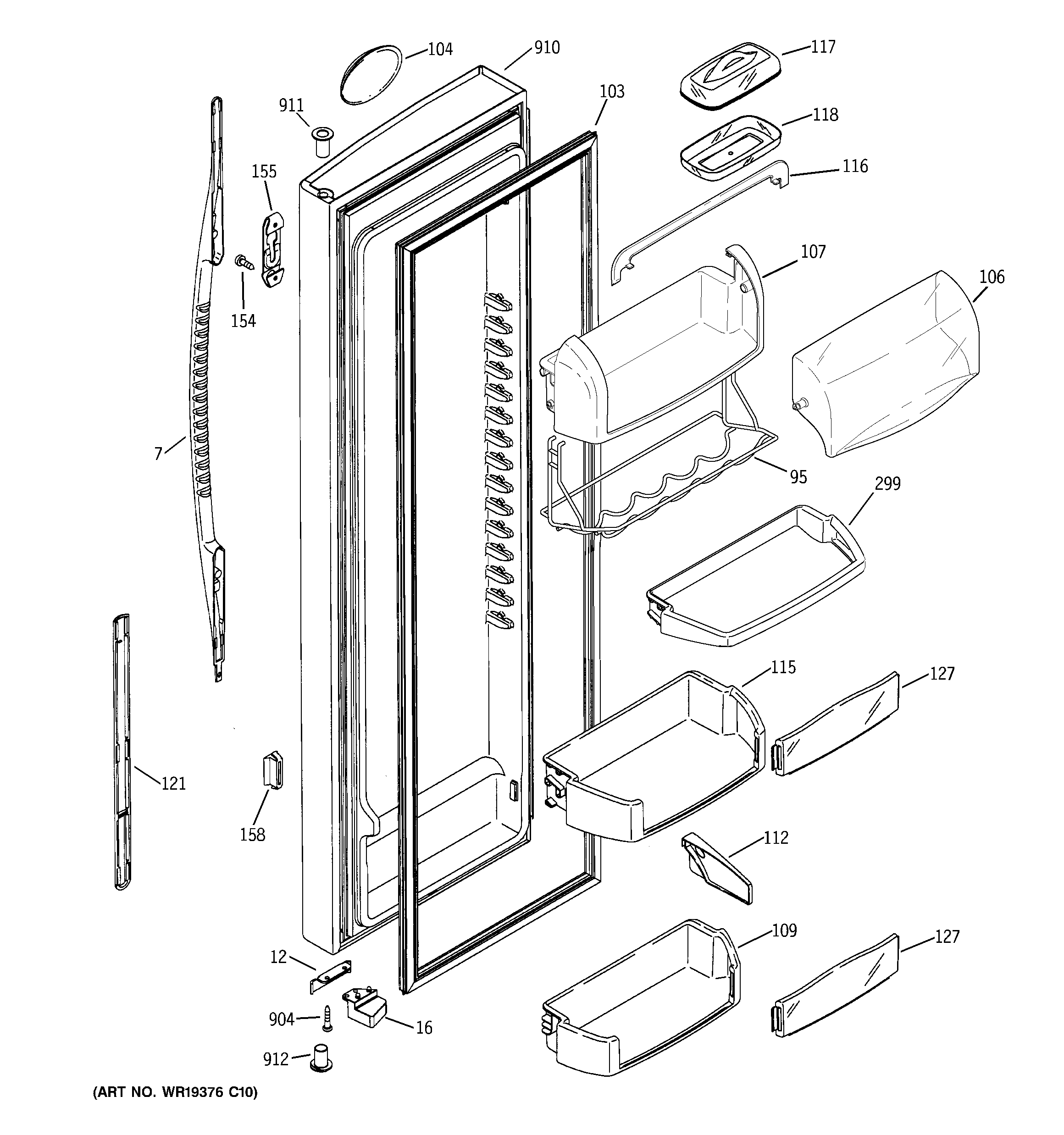 GE PSE25NGTECBB fresh food door diagram