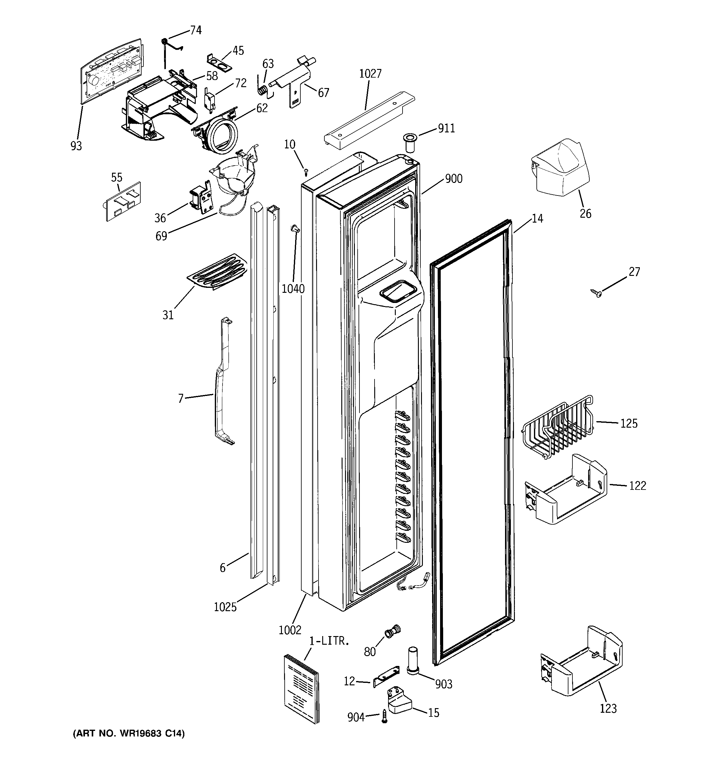 GE PSH25PSTASS freezer door diagram