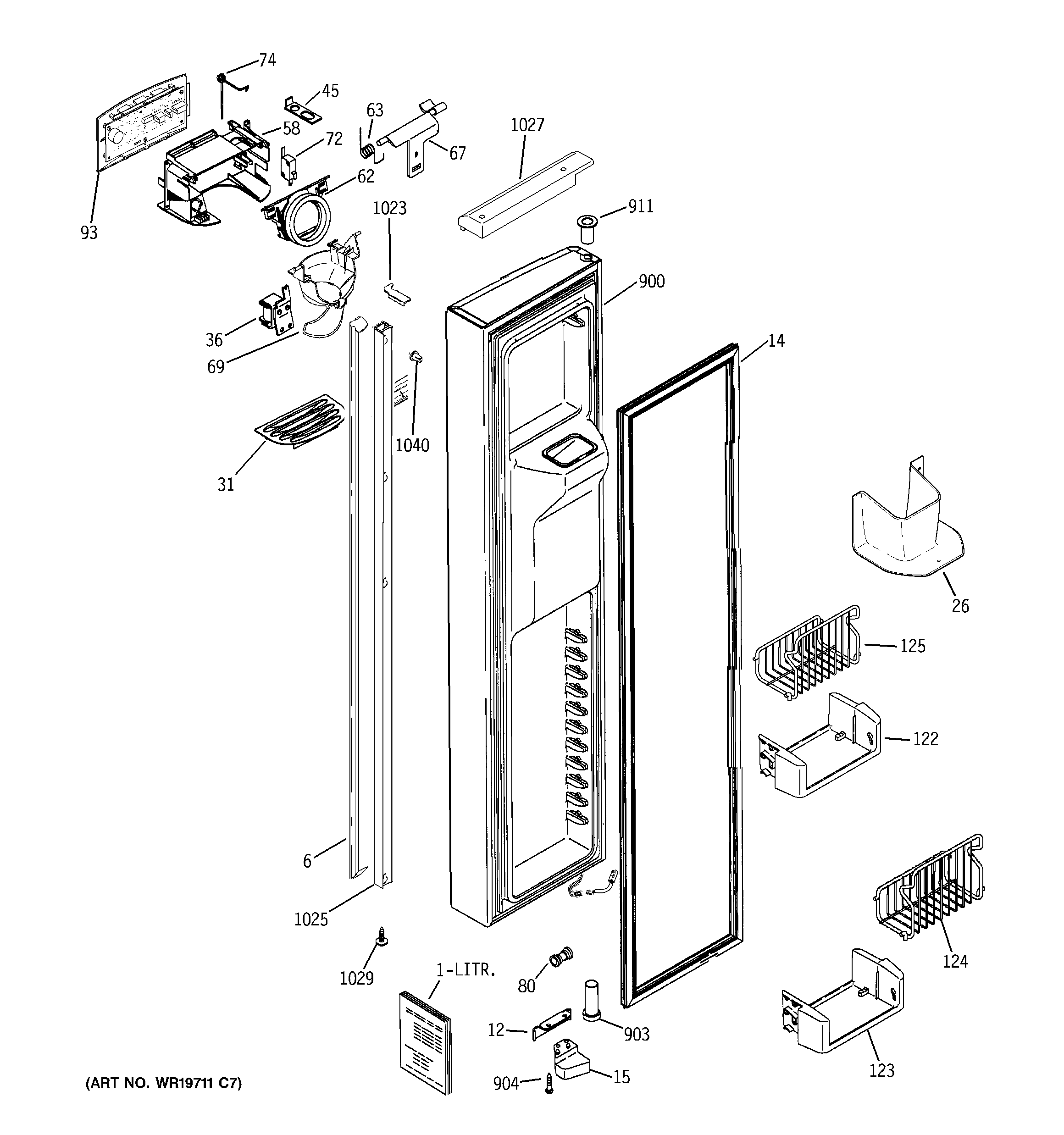 GE PSI23NSTFSV freezer door diagram