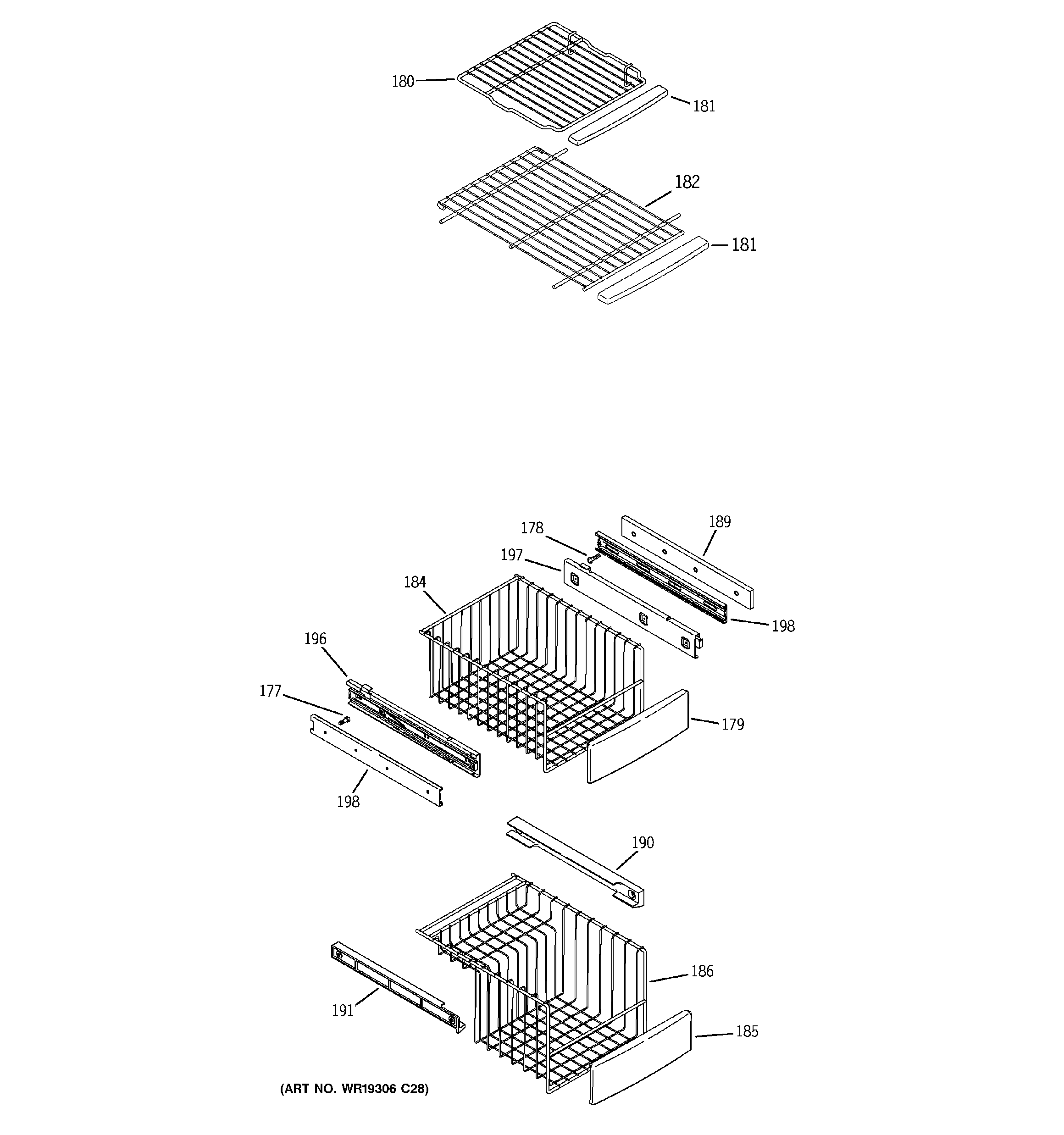 GE PSI23NSTFSV freezer shelves diagram