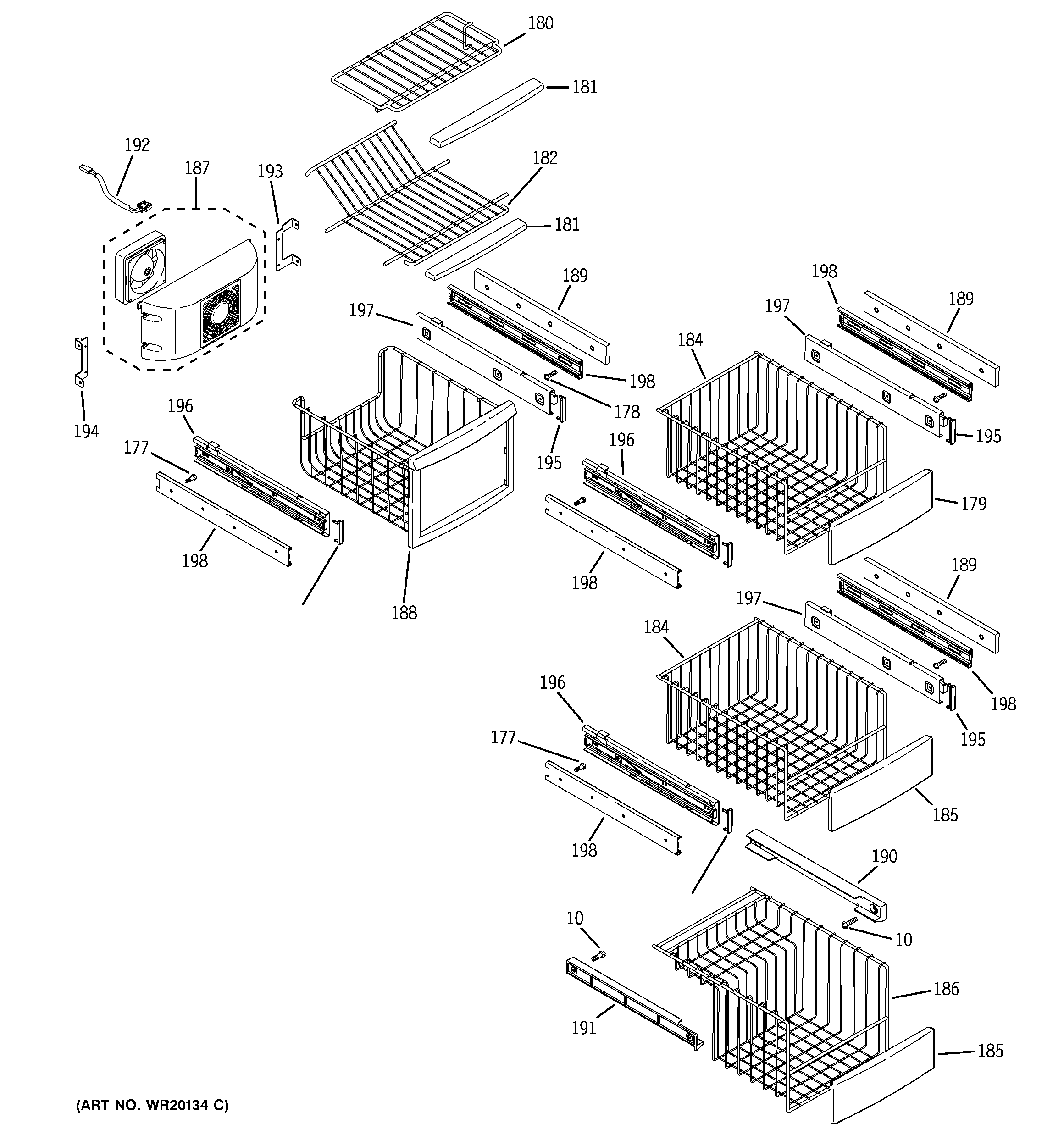 GE PSW23RSWCSS freezer shelves diagram