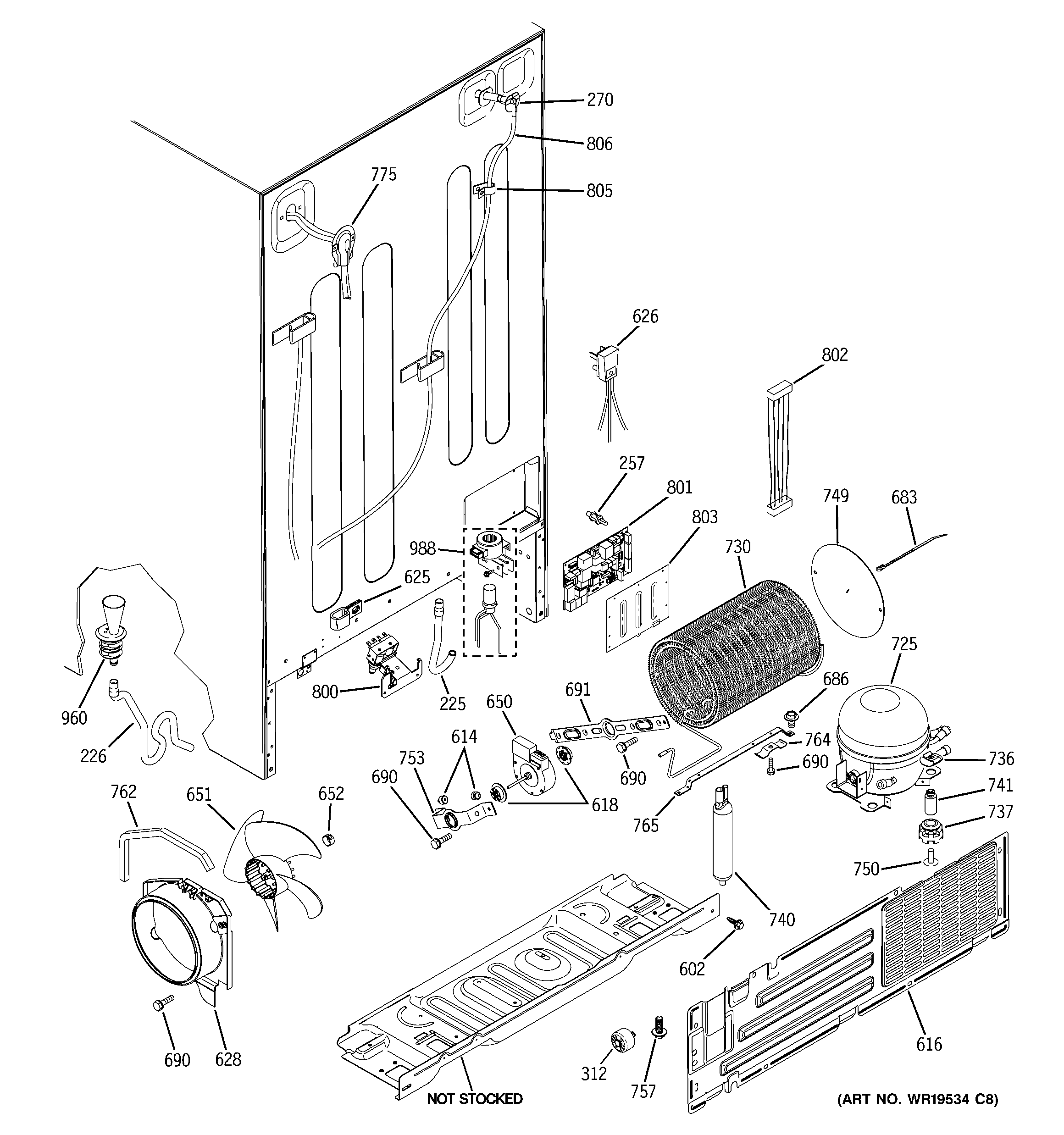 GE PSW26PSSDSS sealed system & mother board diagram