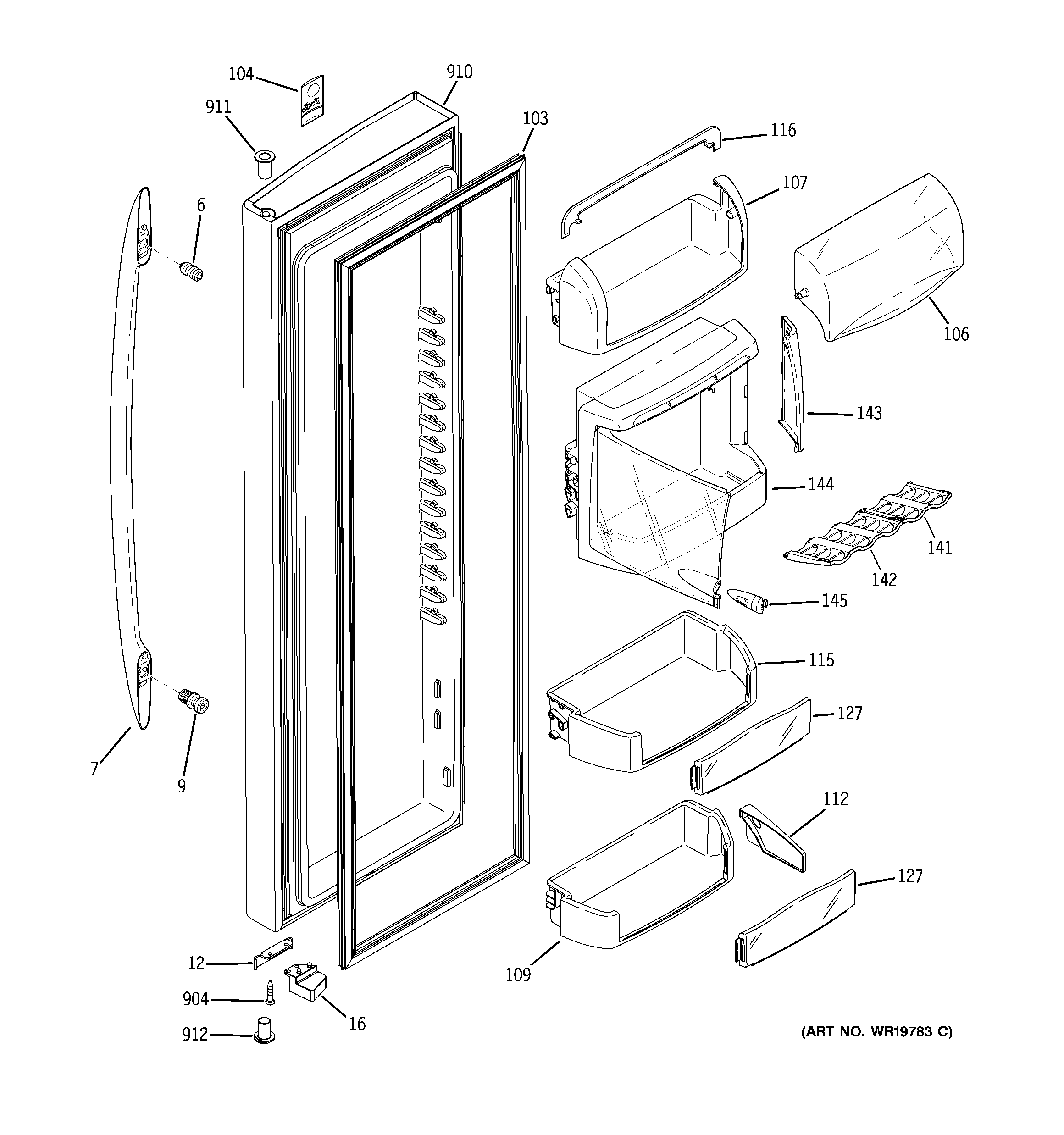 GE PSW26PSSDSS fresh food door diagram
