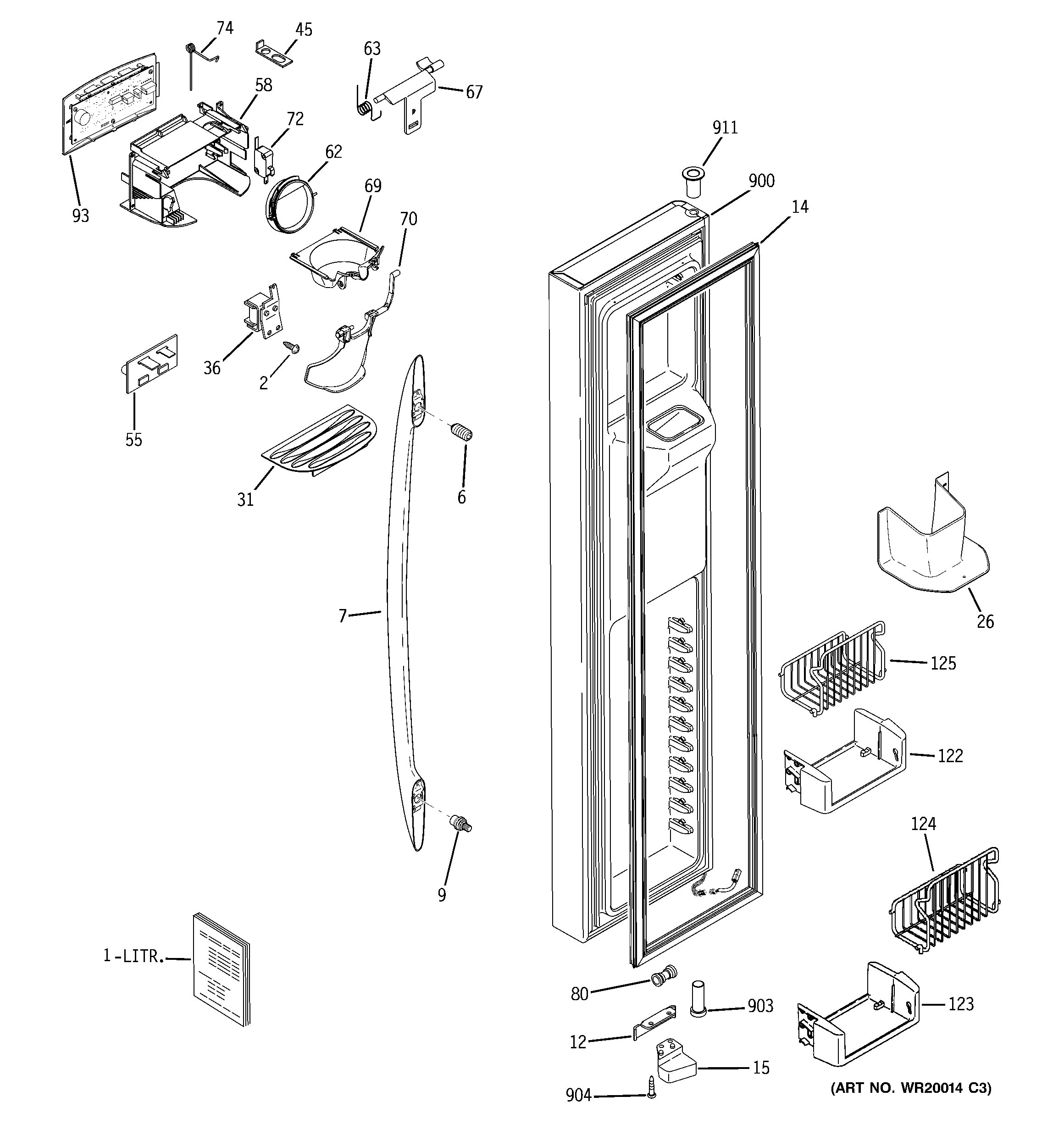 GE PSW26RSWCSS freezer door diagram